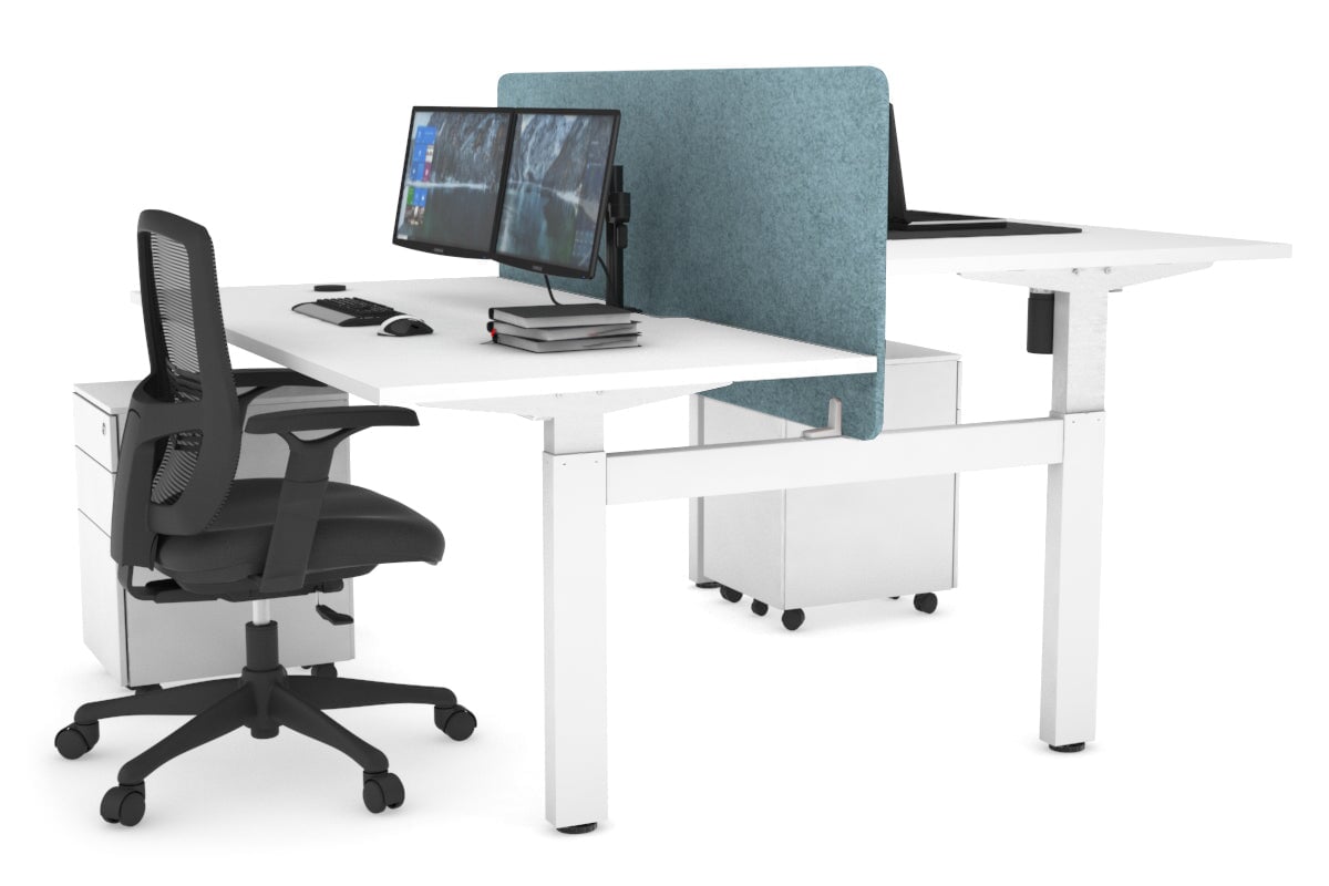 Adjustable Height 2-Person H Bench Workstation - White Frame (1200L x 800W) with Cable Management | Perfect for Office, Home Workspace & Collaborative Environments