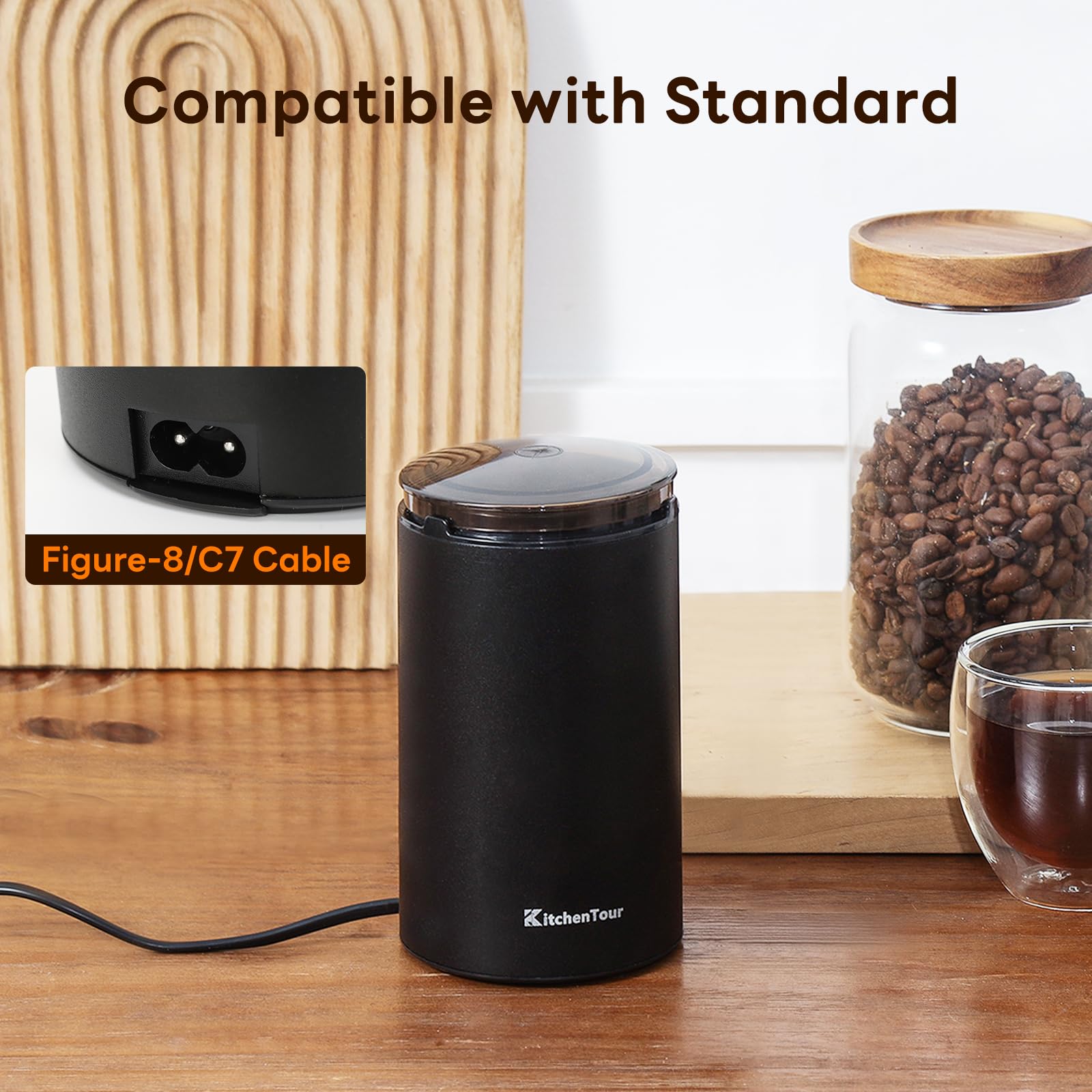 Premium Electric Coffee Grinder for Beans & Spices - 150W Motor, 30g/6 Cup Capacity, 304 Stainless Steel Blades - Perfect for Home Kitchen, Espresso, French Press & Pour Over Coffee - Black