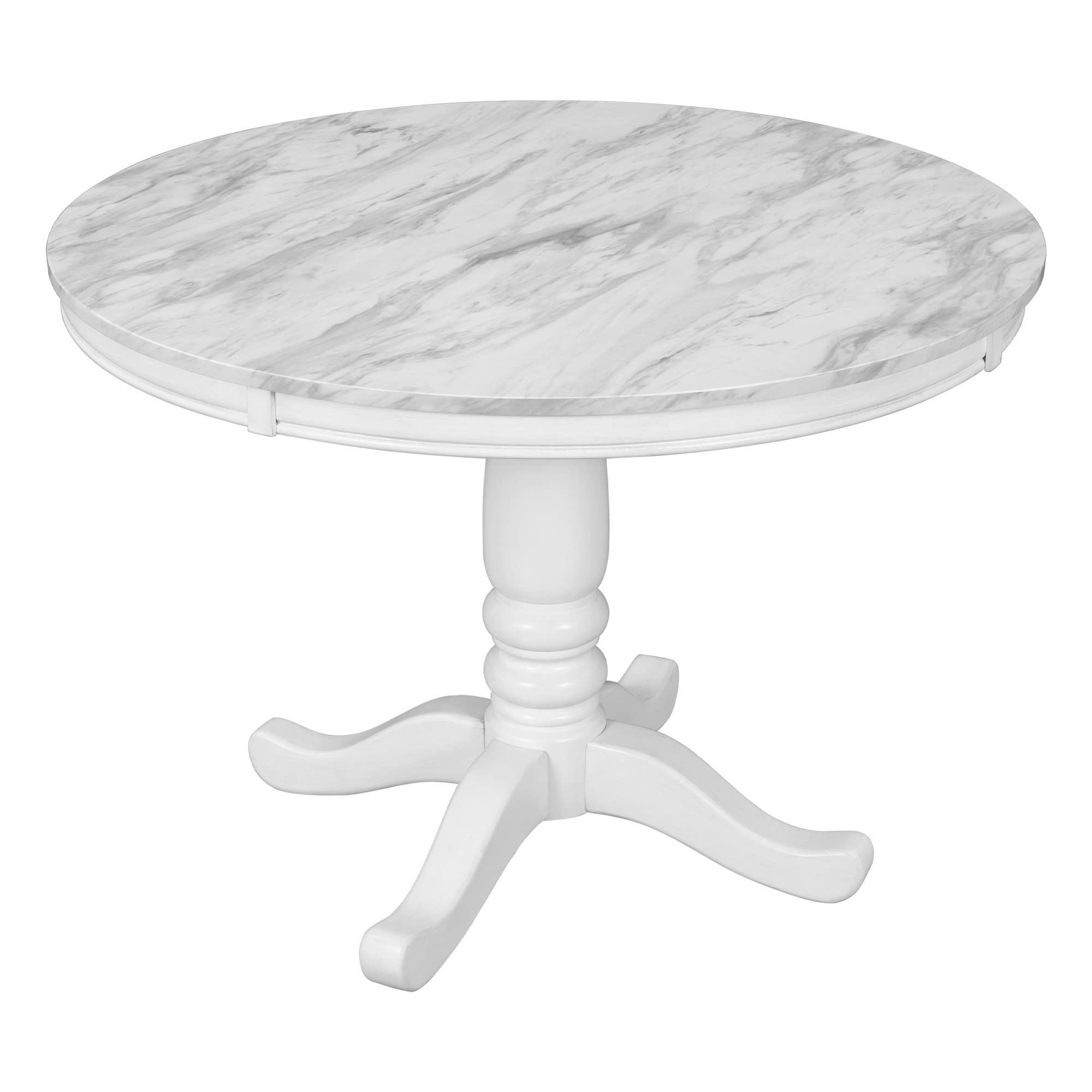 Merax 5-Piece White Dining Table Set with Marble Veneer Round Top & 4 Chairs - Perfect for Kitchen, Breakfast Nook & Small Space Dining Rooms
