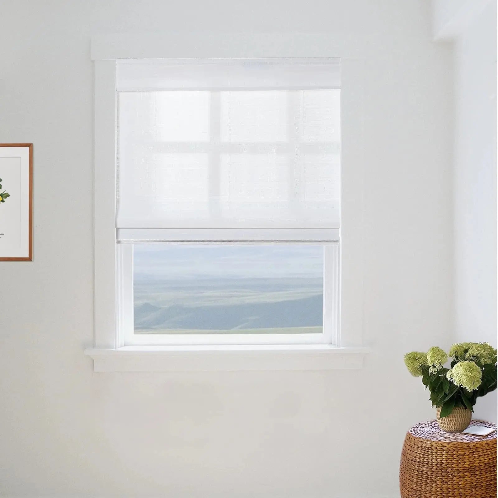 Natural Woven Bamboo Window Shade - Mist White | Eco-Friendly Roller Blind for Living Room, Bedroom & Office | Light Filtering & UV Protection
