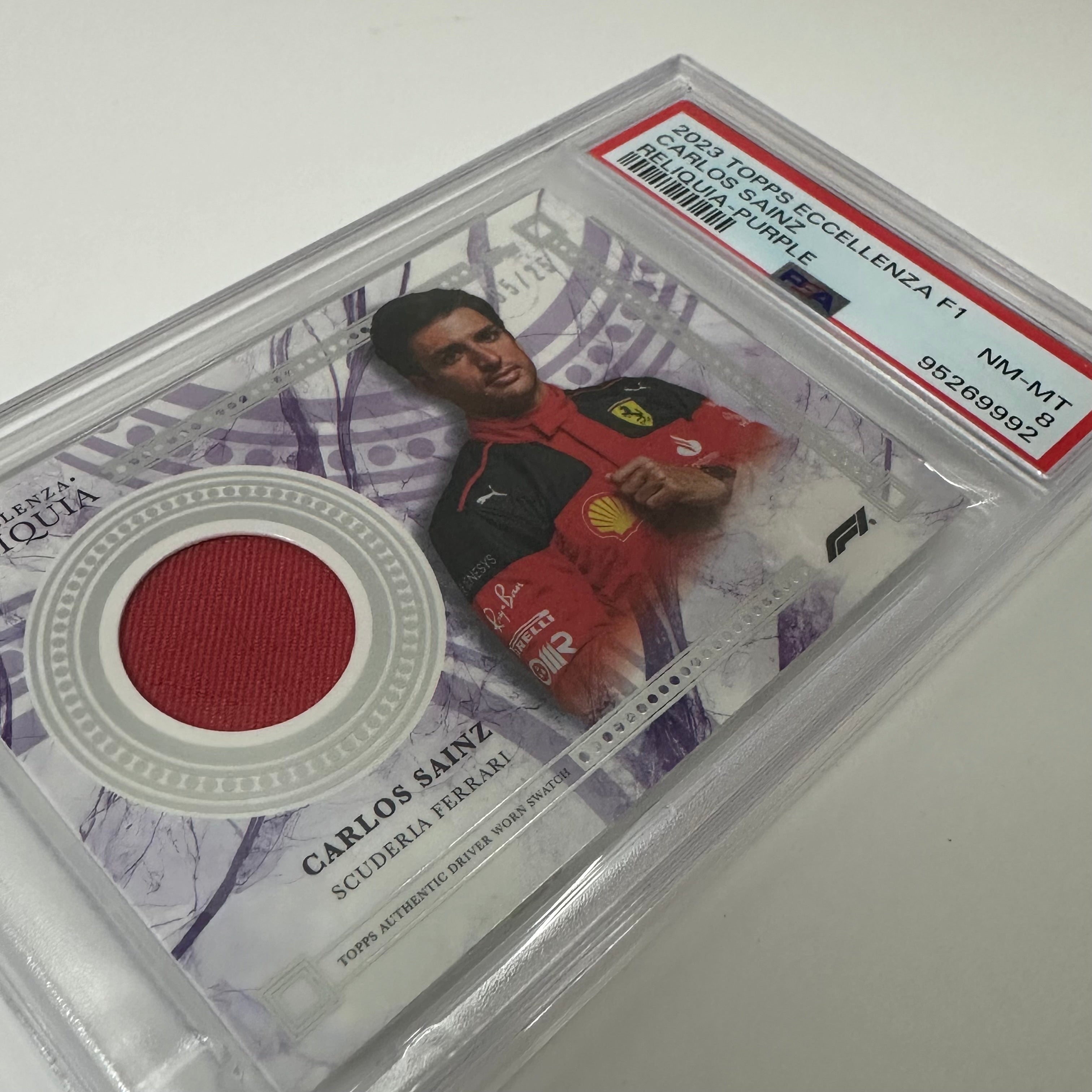 2023 Topps Eccellenza Reliquia PSA 8 Carlos Sainz Purple 05/25 - Perfect for F1 Collectors & Racing Memorabilia Displays