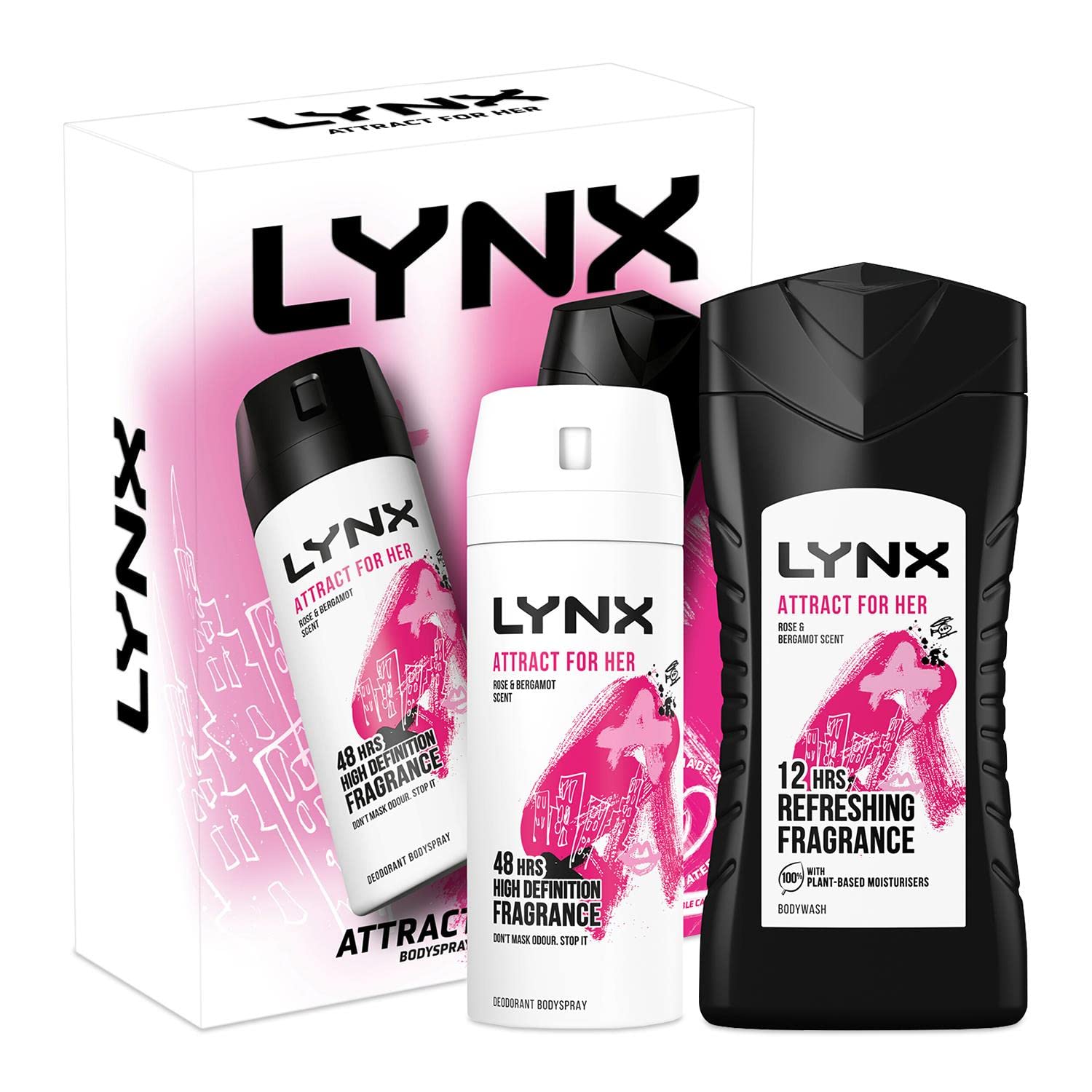 Lynx Attract for Her Duo Set - Women's Body Spray & Body Wash | Long-Lasting Fragrance & Moisturizing Formula | Daily Use, Gym, Work, Date Night | Fresh & Confident All Day