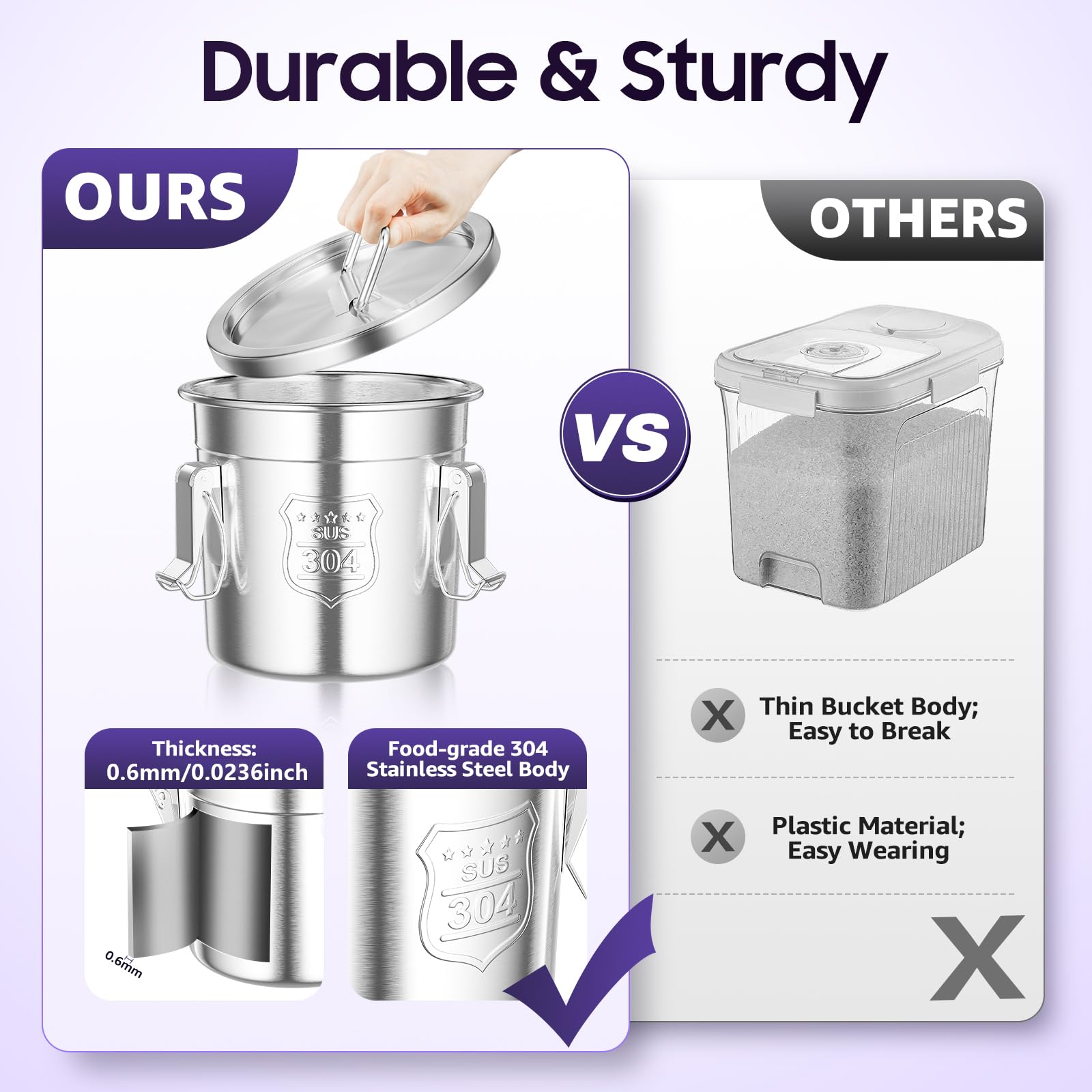304 Stainless Steel Airtight Food Storage Container - 6L Kitchen Canister for Rice, Cereal, Grains, Flour & Oil - Durable Metal Household Food Bin with Secure Lid & Handles (Silver) - Perfect for Pantry Organization & Bulk Food Storage