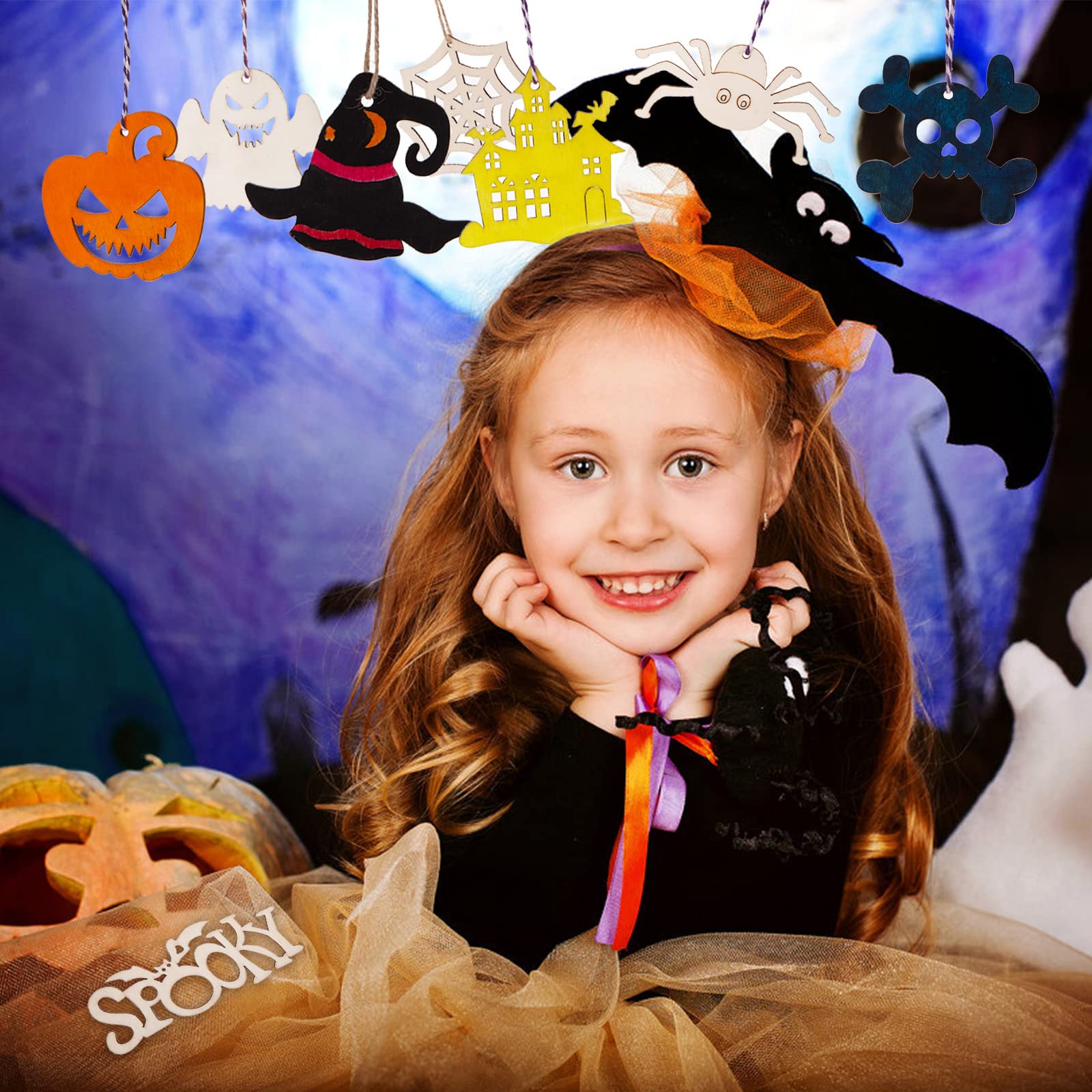 72PCS Unfinished Halloween Wood Ornaments - DIY Wood Cutouts for Hanging Decorations, Gifts & Crafts | Perfect for Halloween Party Decor, Home Decoration, and Seasonal DIY Projects