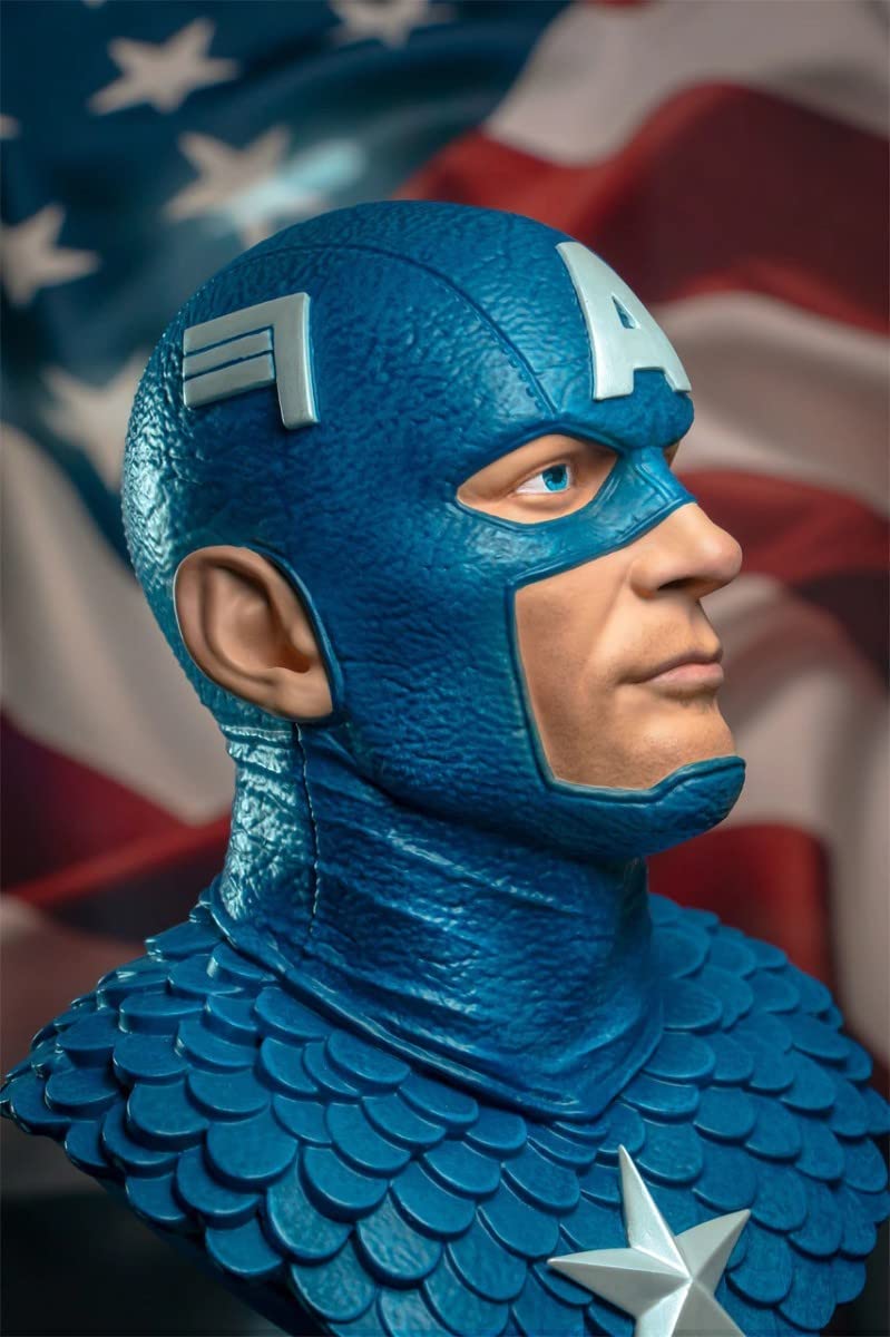 Marvel Comics Captain America 1:2 Scale 3D Bust Statue - Premium Collectible Figure for Superhero Fans | Home Display, Office Decor, Gift for Comic Lovers