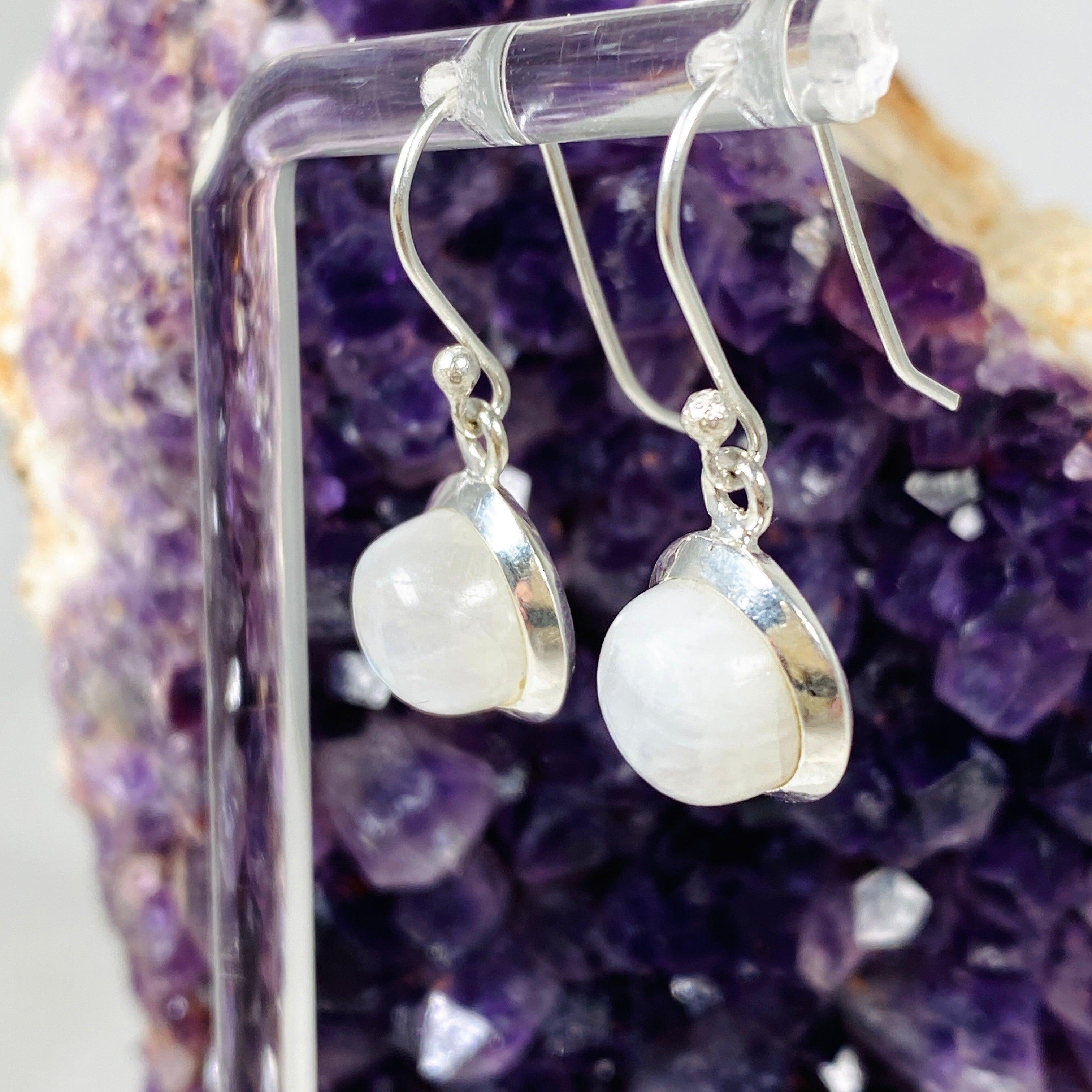 Moonstone Round Earrings KEGJ1400 – Elegant Sterling Silver Dangle Earrings for Women | Perfect for Weddings, Parties & Everyday Wear