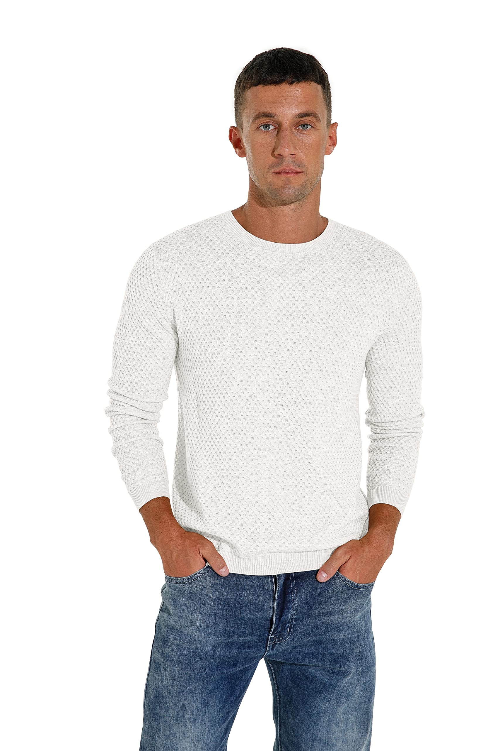 Hisir Men's Winter Warm Lightweight Wool Sweater - Long Sleeve Waffle Knit Pullover Jumper for Casual Wear | Perfect for Office, Outdoor Activities & Cold Weather Layering