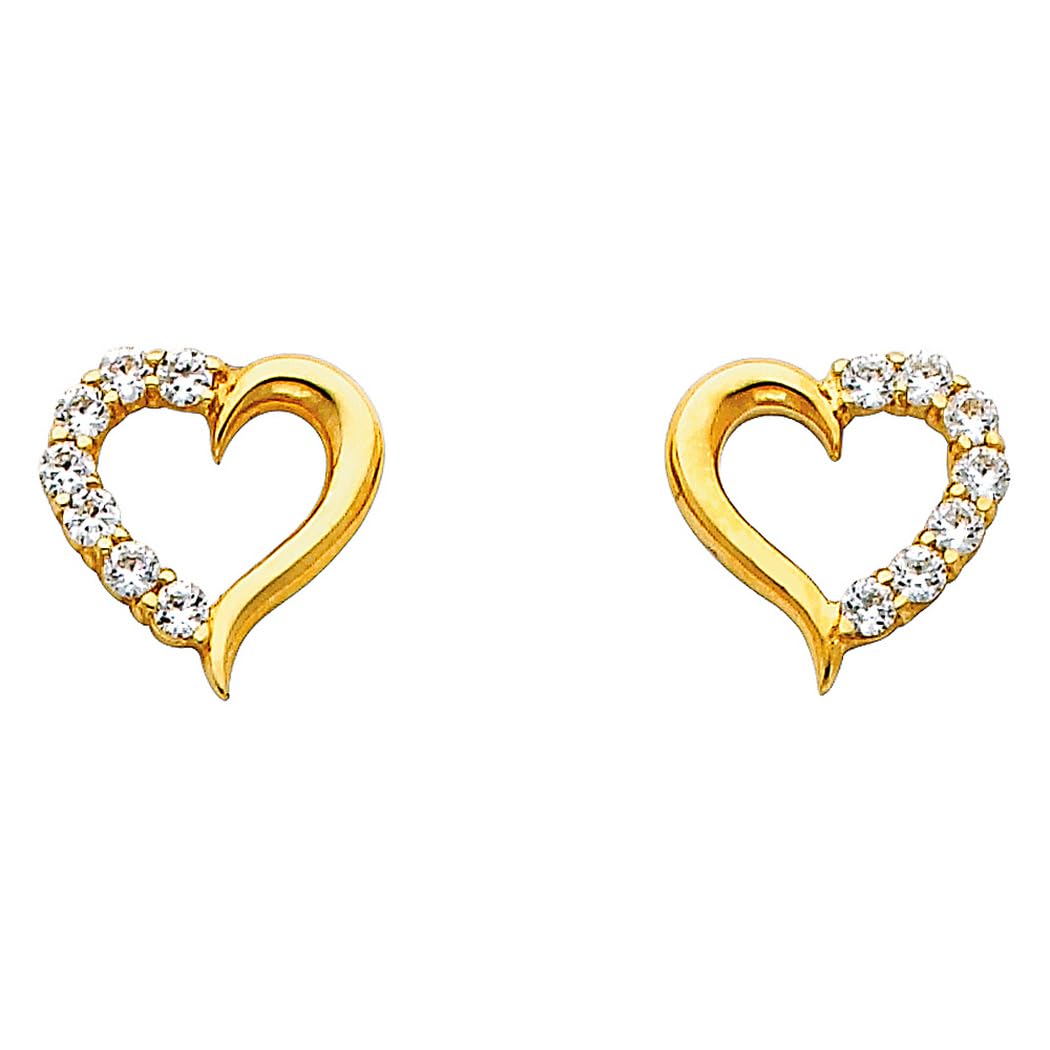 14K Yellow Gold Heart-Shaped Cubic Zirconia Stud Earrings for Women - 13x13mm Simulated Diamond Earrings - Perfect for Valentine's Day, Anniversary & Romantic Gifts