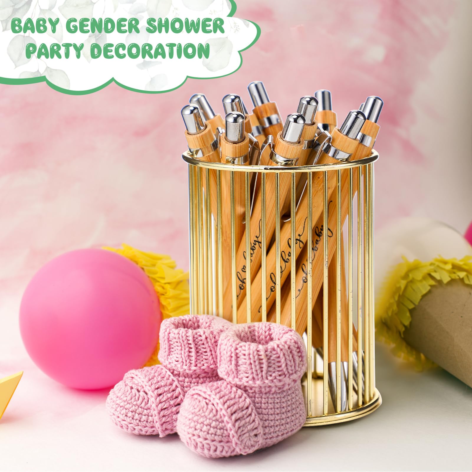 Yeaqee 100 Sets Woodland Safari Baby Shower Favors - Greenery Themed Guest Gifts with Retractable Bamboo Pens, Gender Reveal Cards & Souvenirs - Perfect for Baby Showers, Gender Reveal Parties & Thank You Prizes