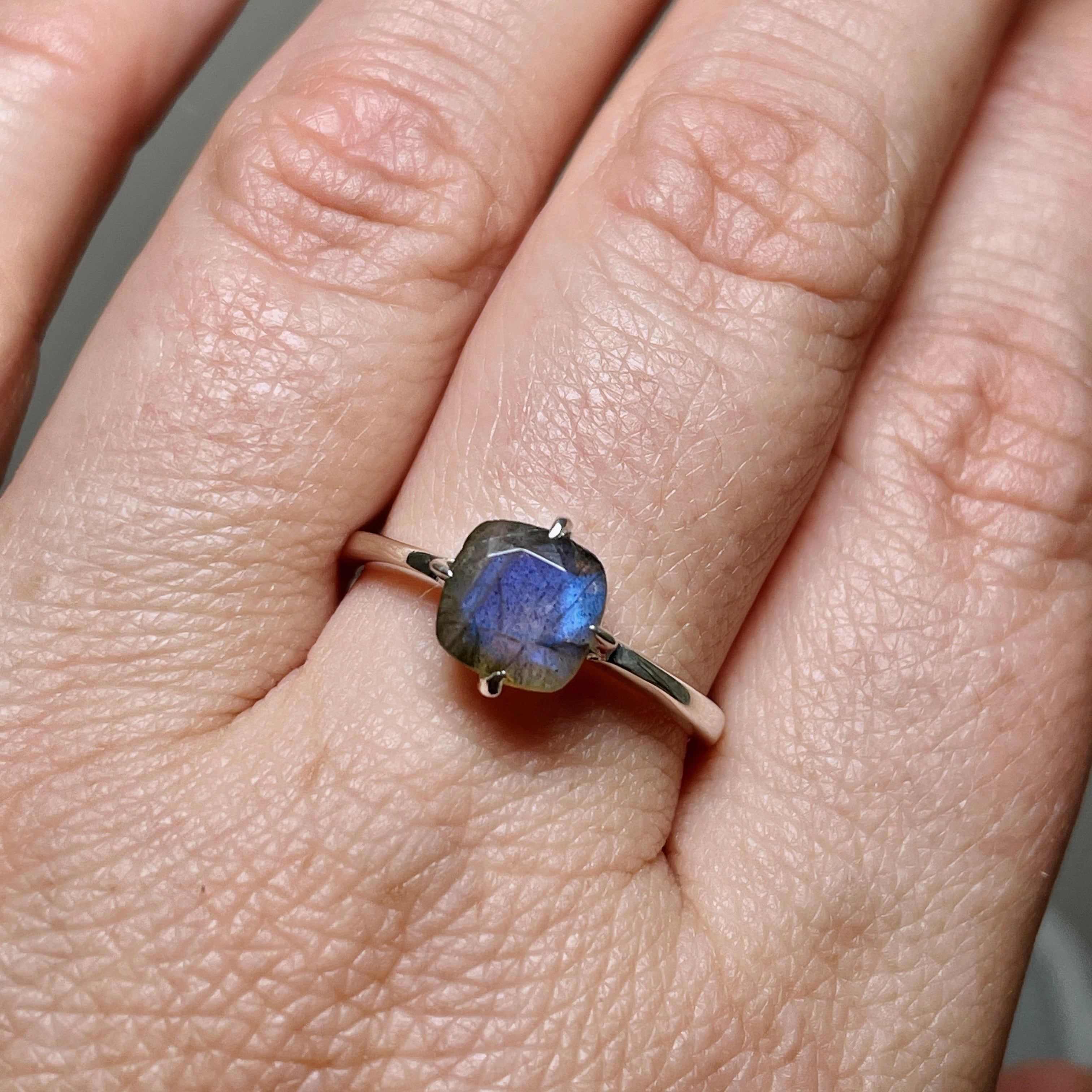 Labradorite Faceted Square Solitaire Ring R4806 - Elegant Gemstone Jewelry for Women, Perfect for Weddings, Parties & Special Occasions
