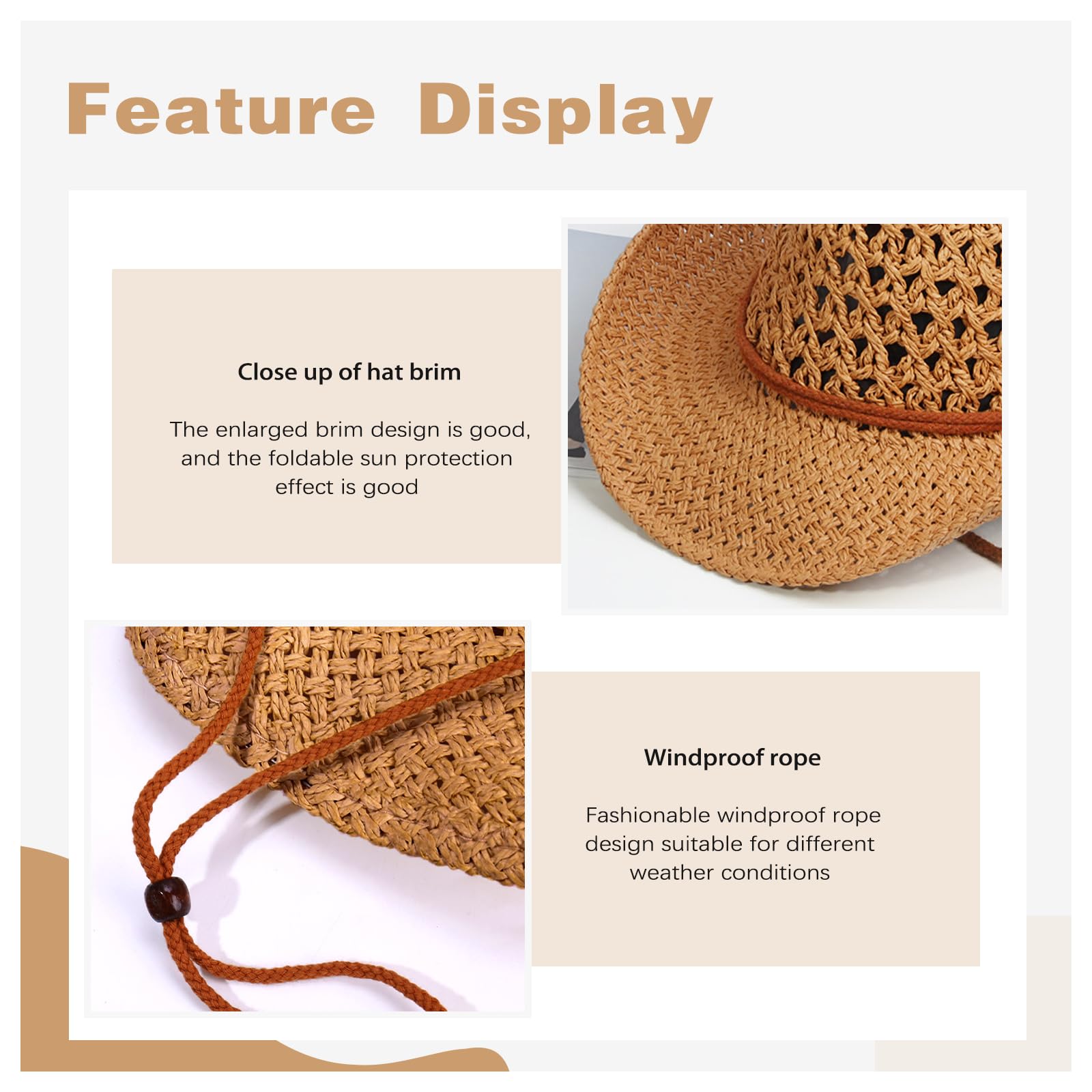Women's Straw Cowboy Hat - Wide Brim Sun Hat for Summer, Western Cowgirl Hat for Travel & Outdoor Activities - Perfect for Beach, Festival, and Ranch Use (Also Available in Men's Sizes)