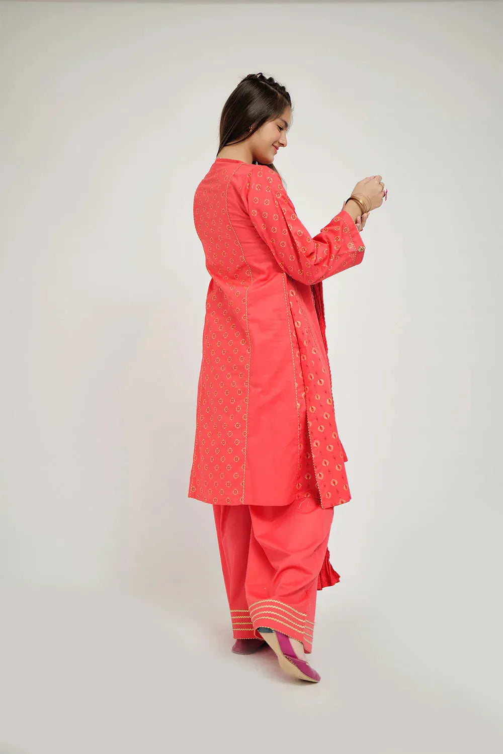 Elegant Cotton Lawn Printed Peach Stitched Suit for Senorita - Perfect for Summer Parties, Weddings & Special Occasions