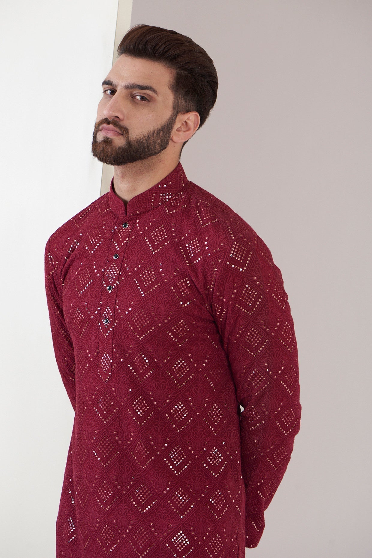 Elegant Maroon Chikankari Kurta for Women - Traditional Indian Embroidered Tunic - Perfect for Festivals, Weddings & Casual Wear