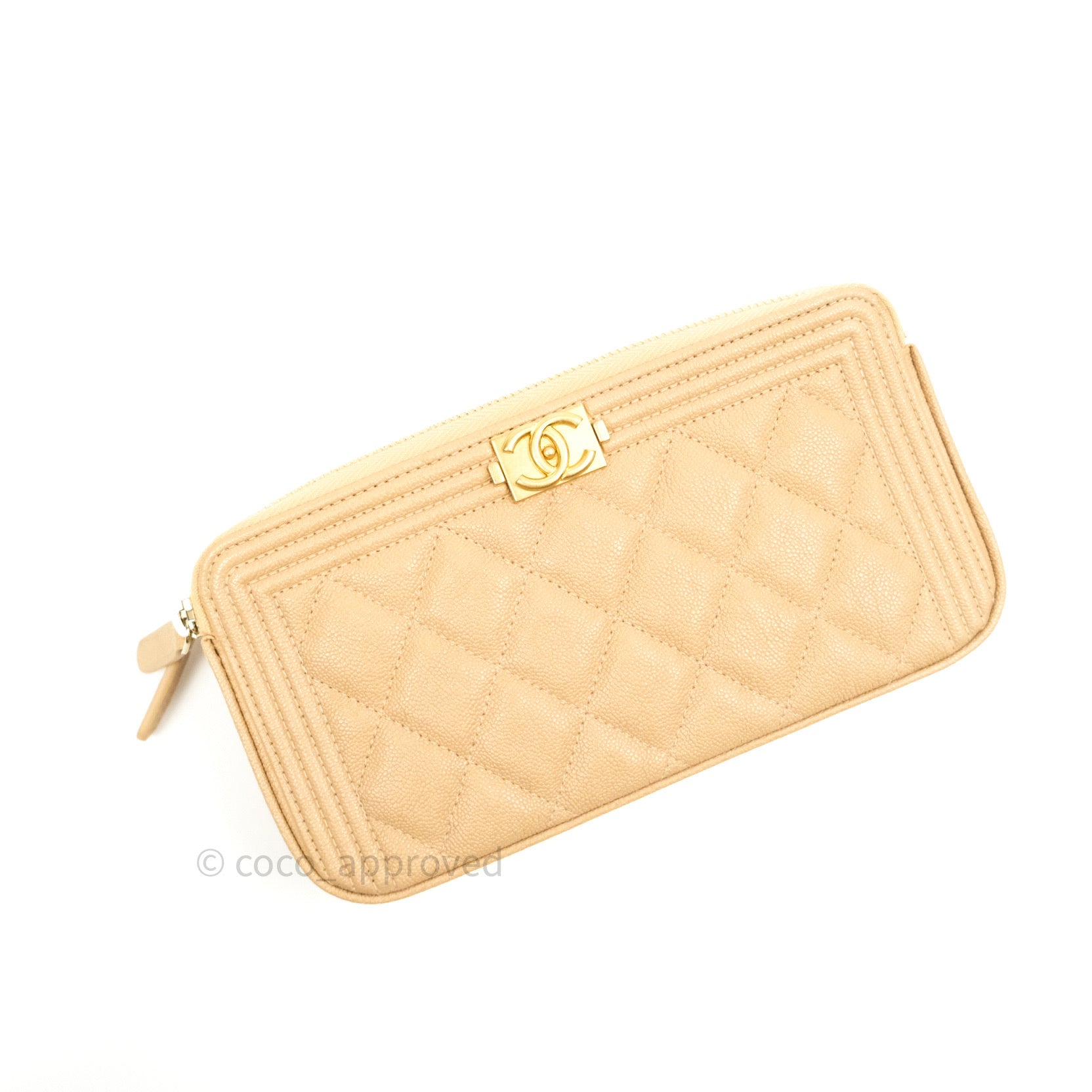 Chanel Boy Beige Quilted Caviar Leather Clutch Bag with Gold Chain Strap - Luxury Evening Bag for Women, Perfect for Parties & Special Occasions