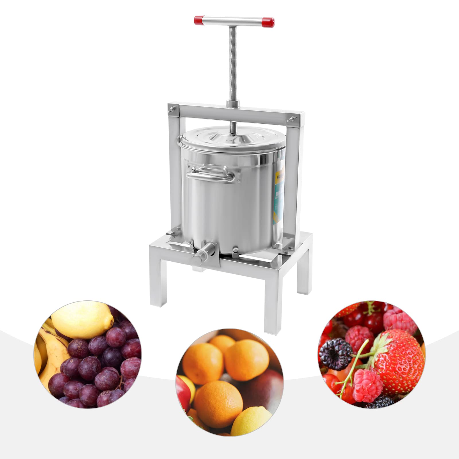 10L Stainless Steel Fruit Press for Cider, Wine & Juice Making - Heavy Duty 304 Stainless Steel Crusher for Apples, Grapes & Berries - Perfect for Home Brewing, Winemaking & Fresh Juice Extraction