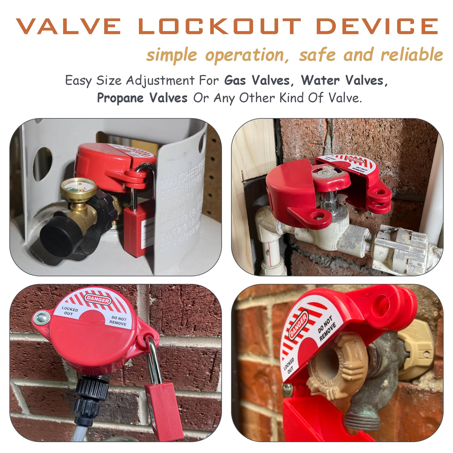 **Heavy Duty Gate Valve Lockout Kit with Safety Padlock - 1 Set for Outdoor Faucet, Water Spigot & Propane Tank - Fits 1