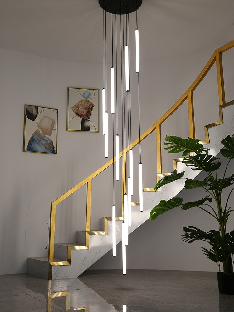 Sleek Modern Strip Cylinder Chandelier - Elegant LED Lighting Fixture for Dining Room, Living Room & Bedroom