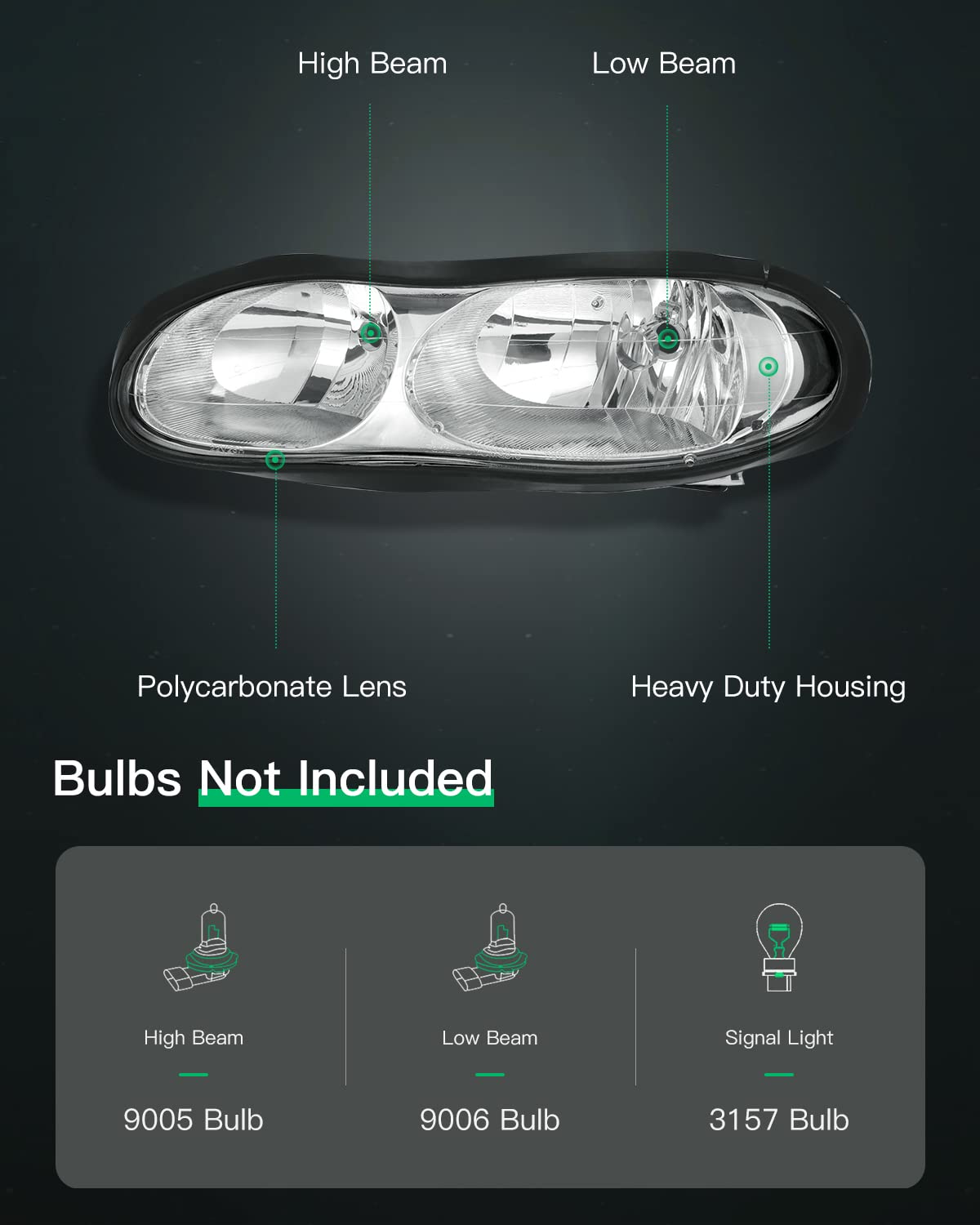 LSAILON Headlight Assembly Replacement for 1998-2002 Chevrolet Camaro - Chrome Housing & Clear Lens (Driver & Passenger Side) | Perfect for Night Driving & Car Restoration Projects