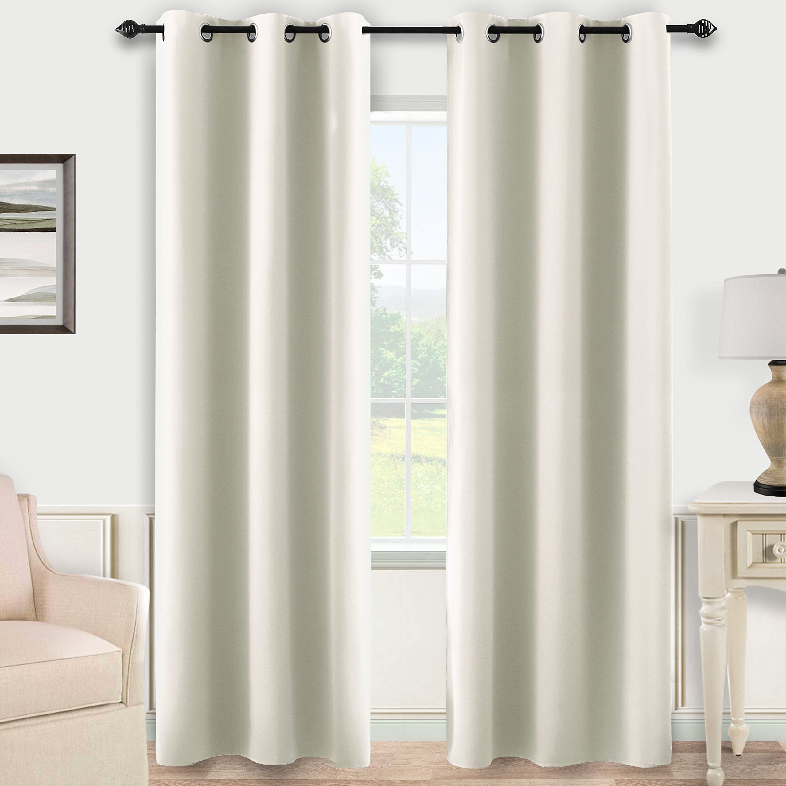 96 Inch Thermal Insulated Blackout Curtains - 2 Panels, Cream Ivory Room Darkening Drapes with Grommet Top for Living Room & Bedroom Windows | Noise Reducing, Energy Saving, Boho Farmhouse Style (8FT Length) - Perfect for Home Theater, Nursery & Light Sleepers