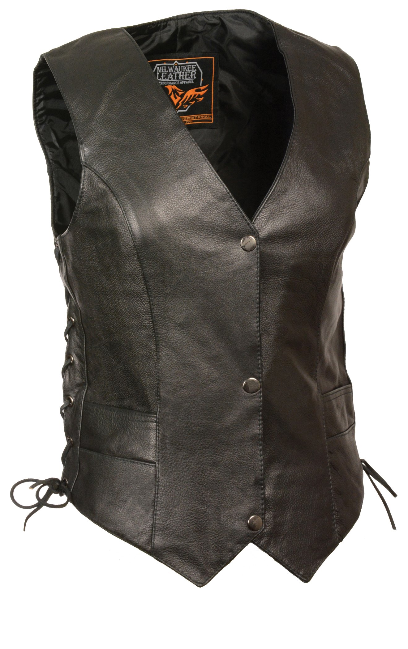 Milwaukee Women's Classic Side Lace Leather Vest - Black, Small | Stylish Fashion Vest for Casual Outfits & Layering | Perfect for Fall, Winter & Outdoor Activities