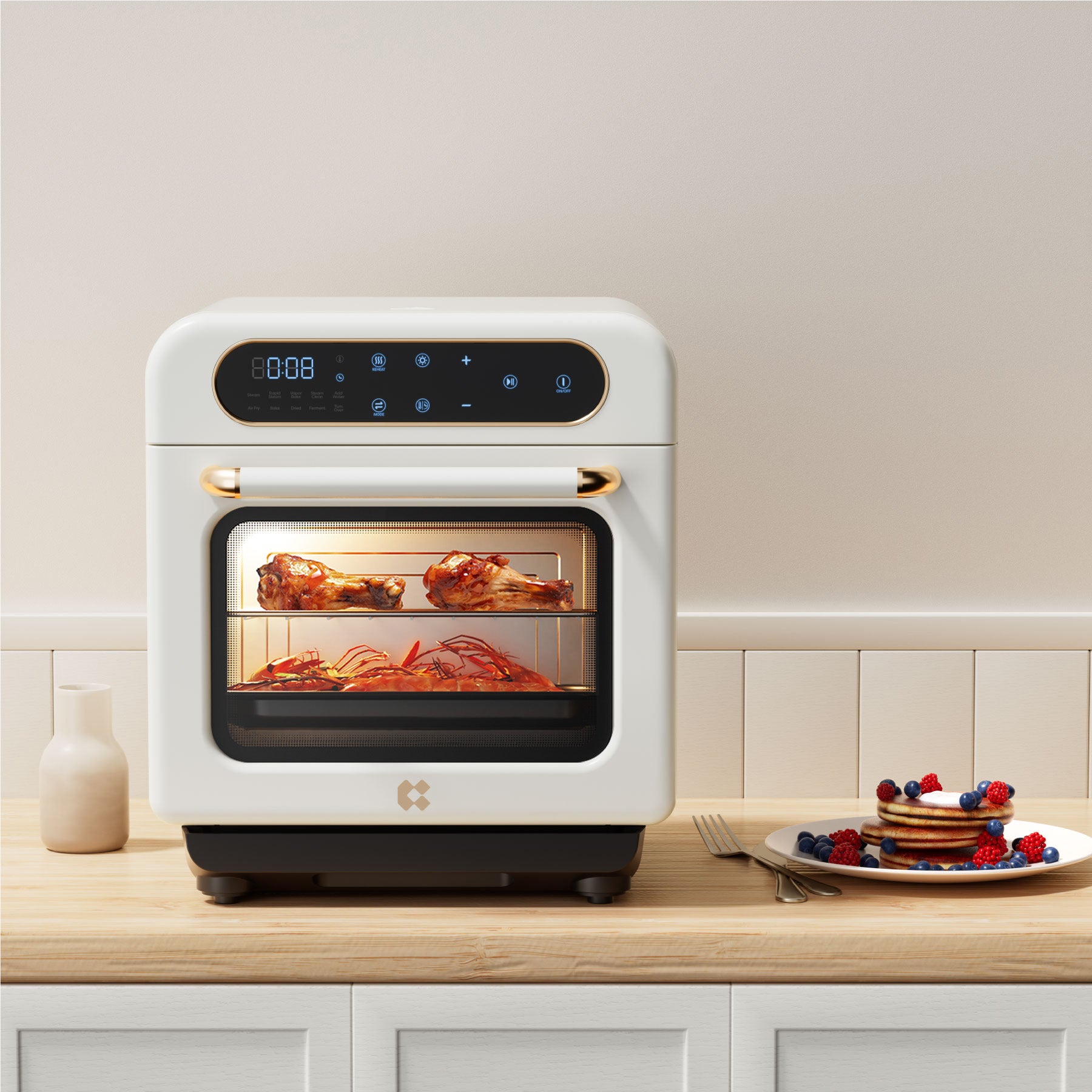 Ciarra Nosh 8-in-1 Multi-Function Steam Oven with Air Fryer, Roast, Bake & Dehydrate | Compact Countertop Convection Oven in Elegant Ivory Mist | Perfect for Small Kitchens, Dorms & Healthy Cooking