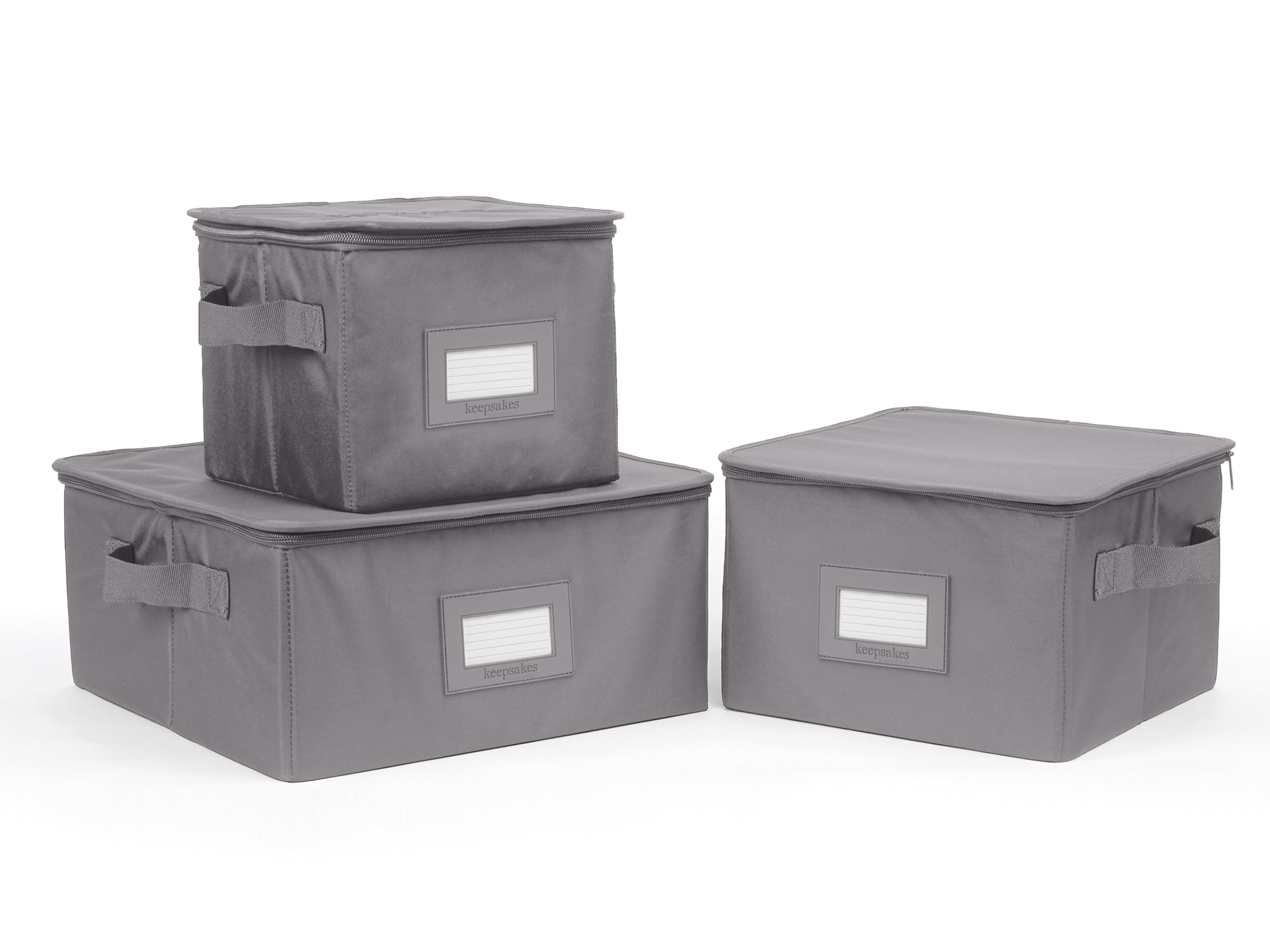 Covermates Keepsakes Dish Storage Box – Stackable Organizer with Reinforced Handles for China & Fine Dinnerware Protection – Durable Graphite Design – Perfect for Kitchen Organization, Holiday Storage & Moving Supplies