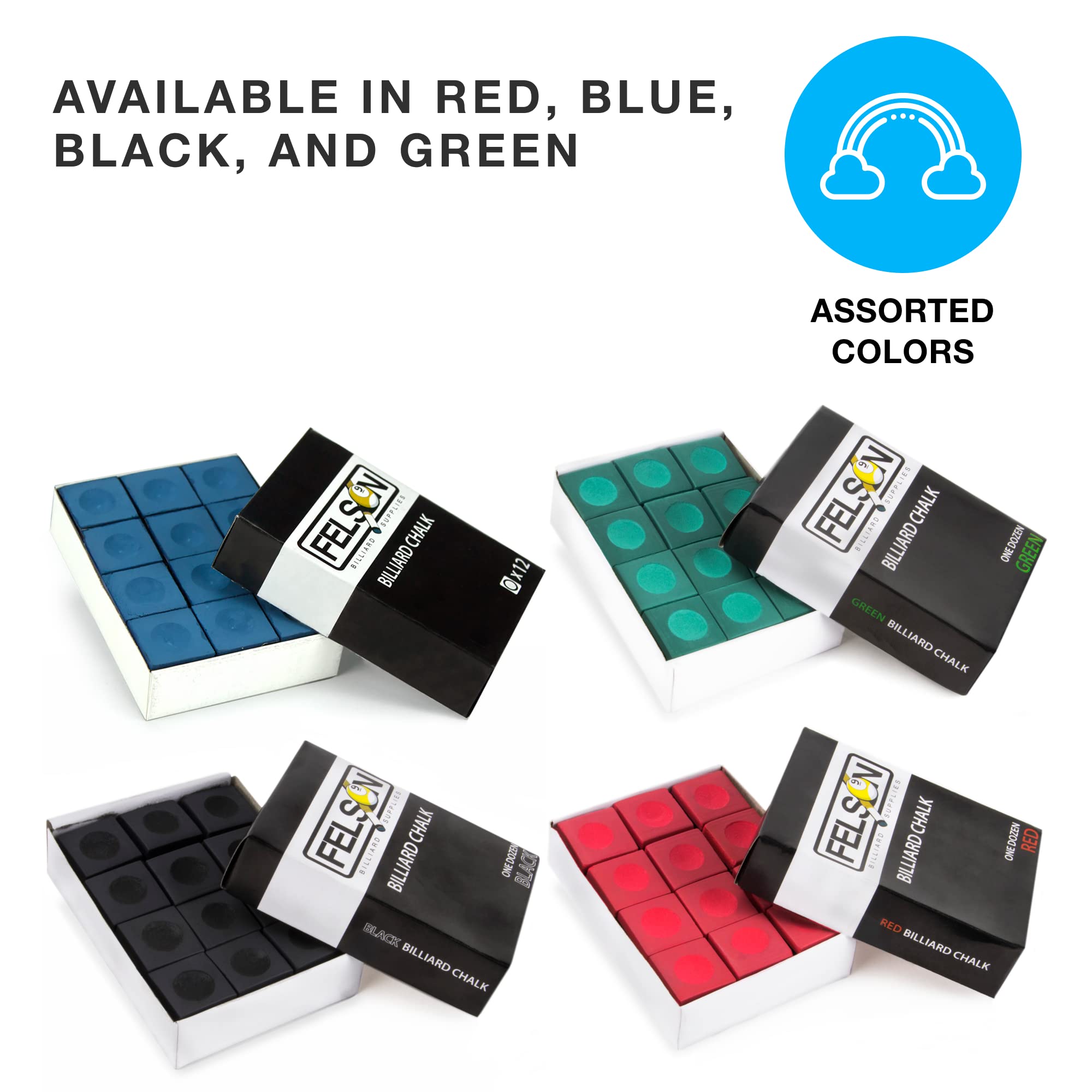 Felson Premium Pool Chalk Cubes - Professional Billiard Accessories for Pool Table Games | Cue Tip Chalk with Convenient Storage Box | Perfect for Home Bars, Game Rooms & Pool Halls