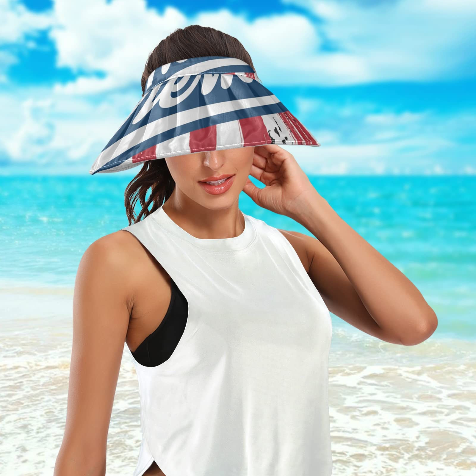 American Dream Flag Wide Brim Sun Hat for Women - UV Protection Cotton Summer Hat with Ponytail Hole - Perfect for Beach, Gardening & Outdoor Activities