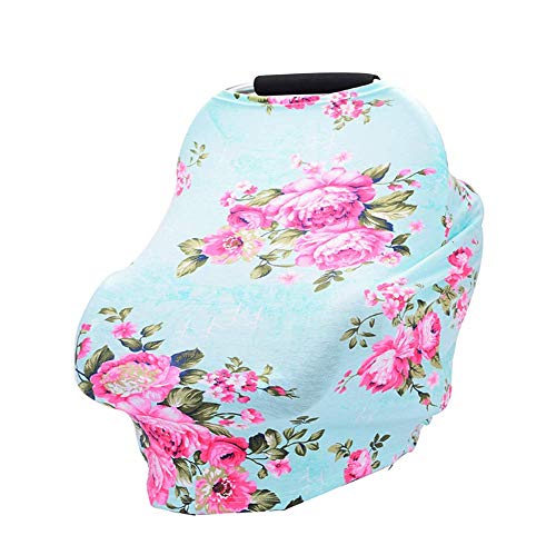 **4-in-1 Multi-Use Car Seat Canopy Cover – Nursing, Breastfeeding, Stroller Cover & Infinity Scarf for Boys & Girls – Stretchy Retro Flower Design – Perfect for Travel, Outings & Baby Care**