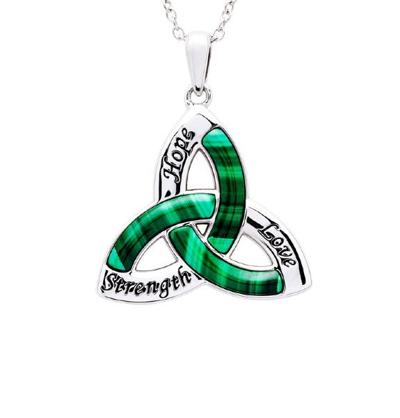 Trinity Knot Malachite Pendant Necklace - Celtic Jewelry with Genuine Green Stone - Perfect for St. Patrick's Day, Irish Weddings & Spiritual Gifts