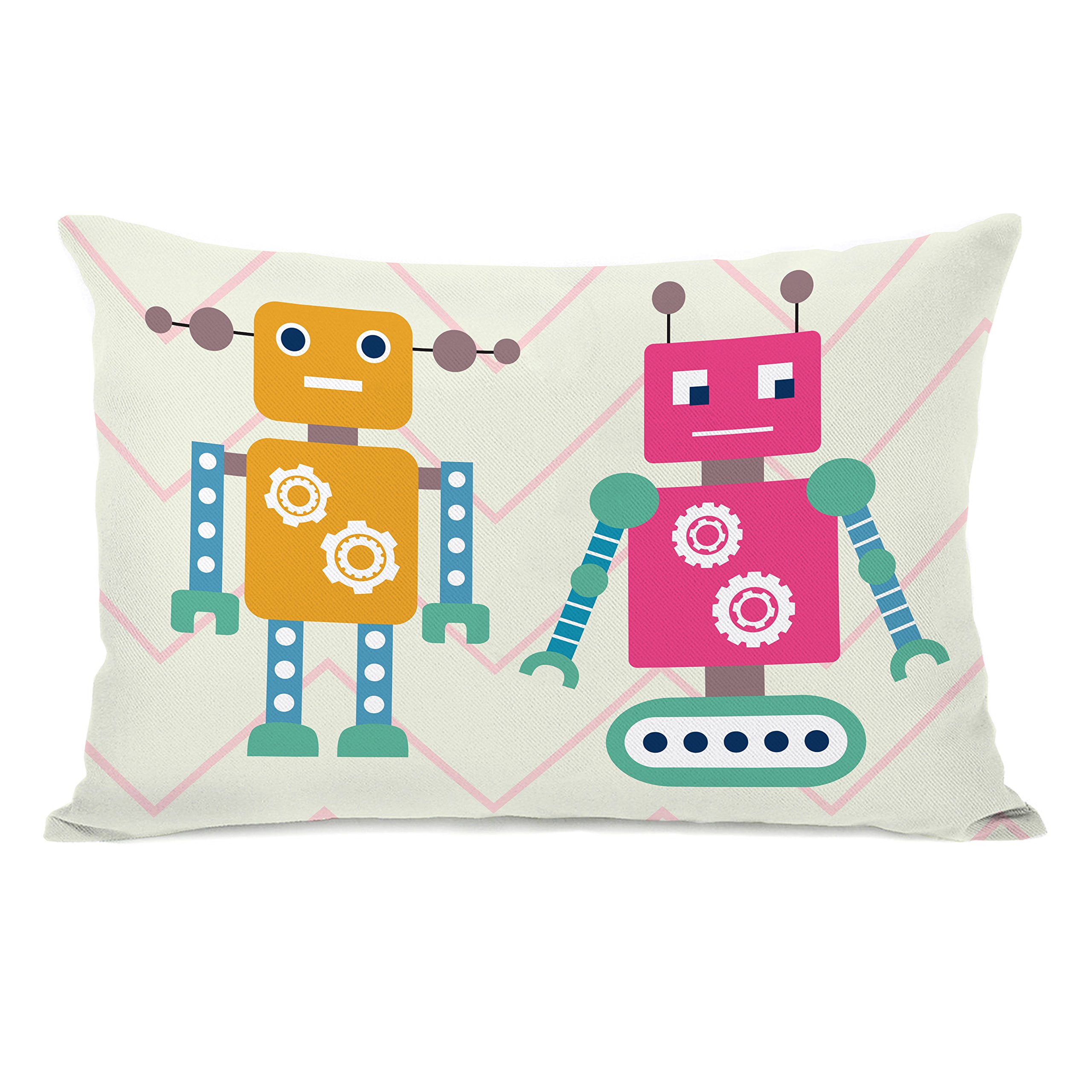 One Bella Casa Robots and Chevrons Decorative Throw Pillow 14x20 Inches - Cream & Multi Color Modern Home Decor for Living Room, Bedroom, Sofa