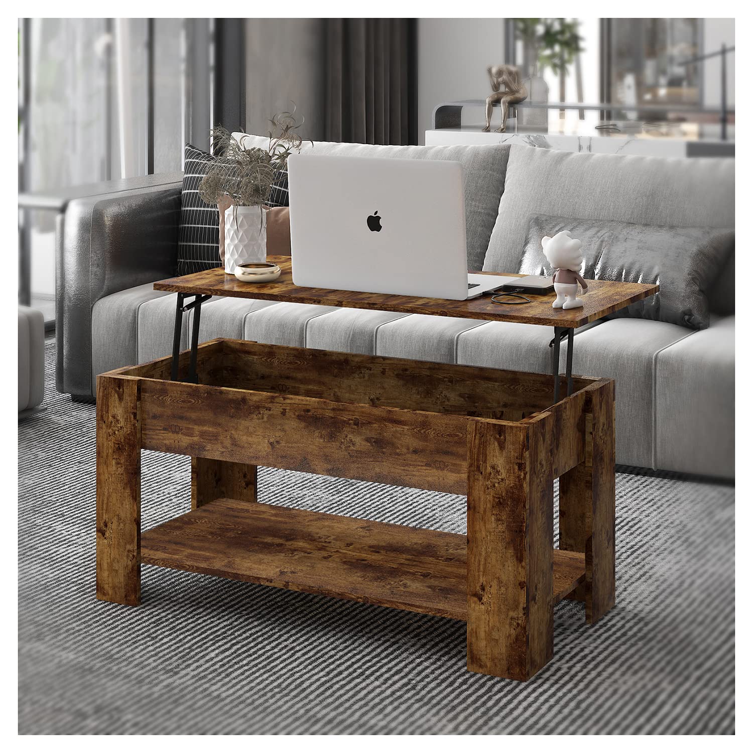 Modern Lift-Top Coffee Table with Hidden Storage Compartment & Shelf - Perfect for Living Room, Reception Area, and Small Space Organization