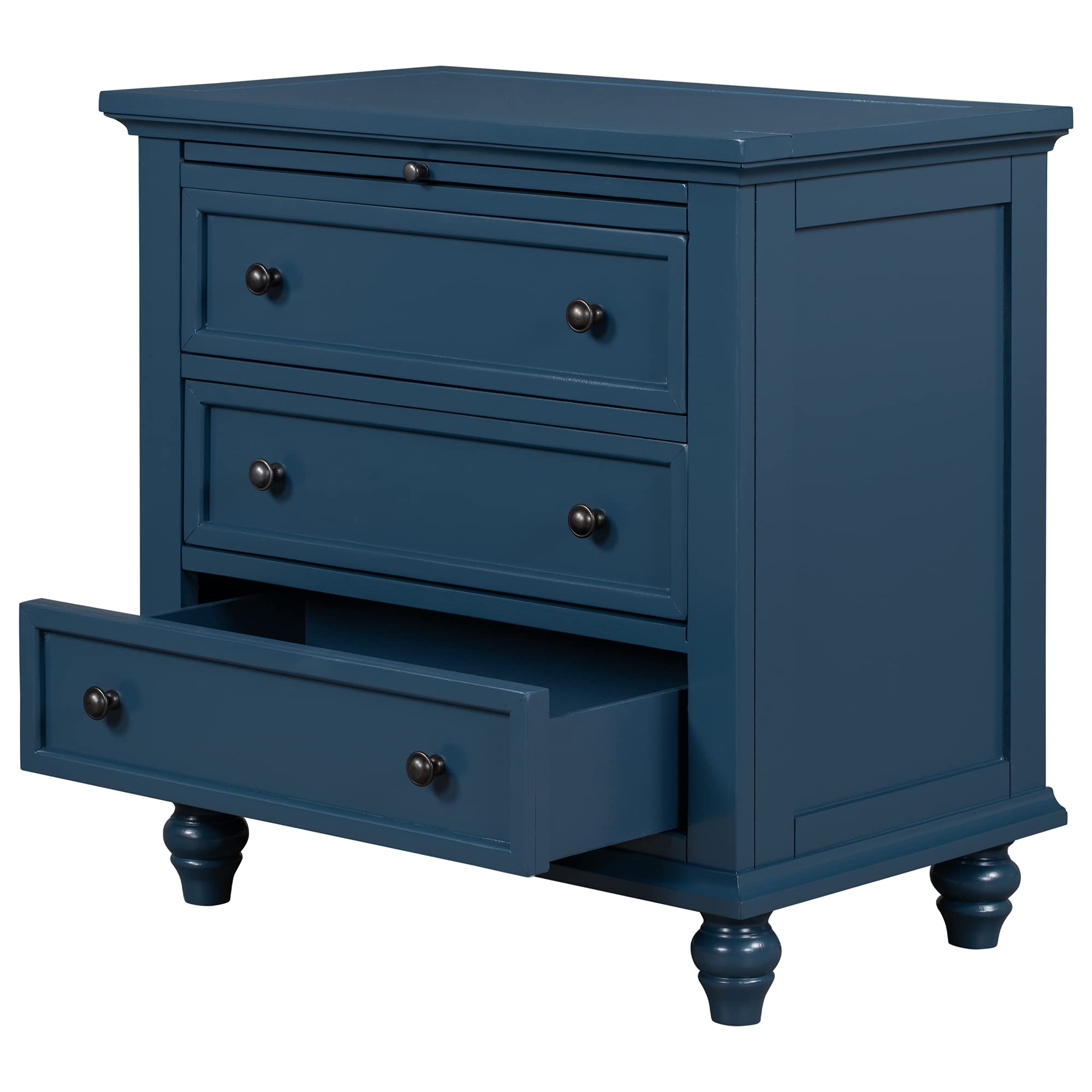 SSLine 3 Drawer Solid Wood Storage Cabinet - Modern Dresser Chest with Pull Out Tray, Nightstand Side Table for Bedroom & Living Room - Spacious Wooden Furniture for Home Organization & Storage Solutions