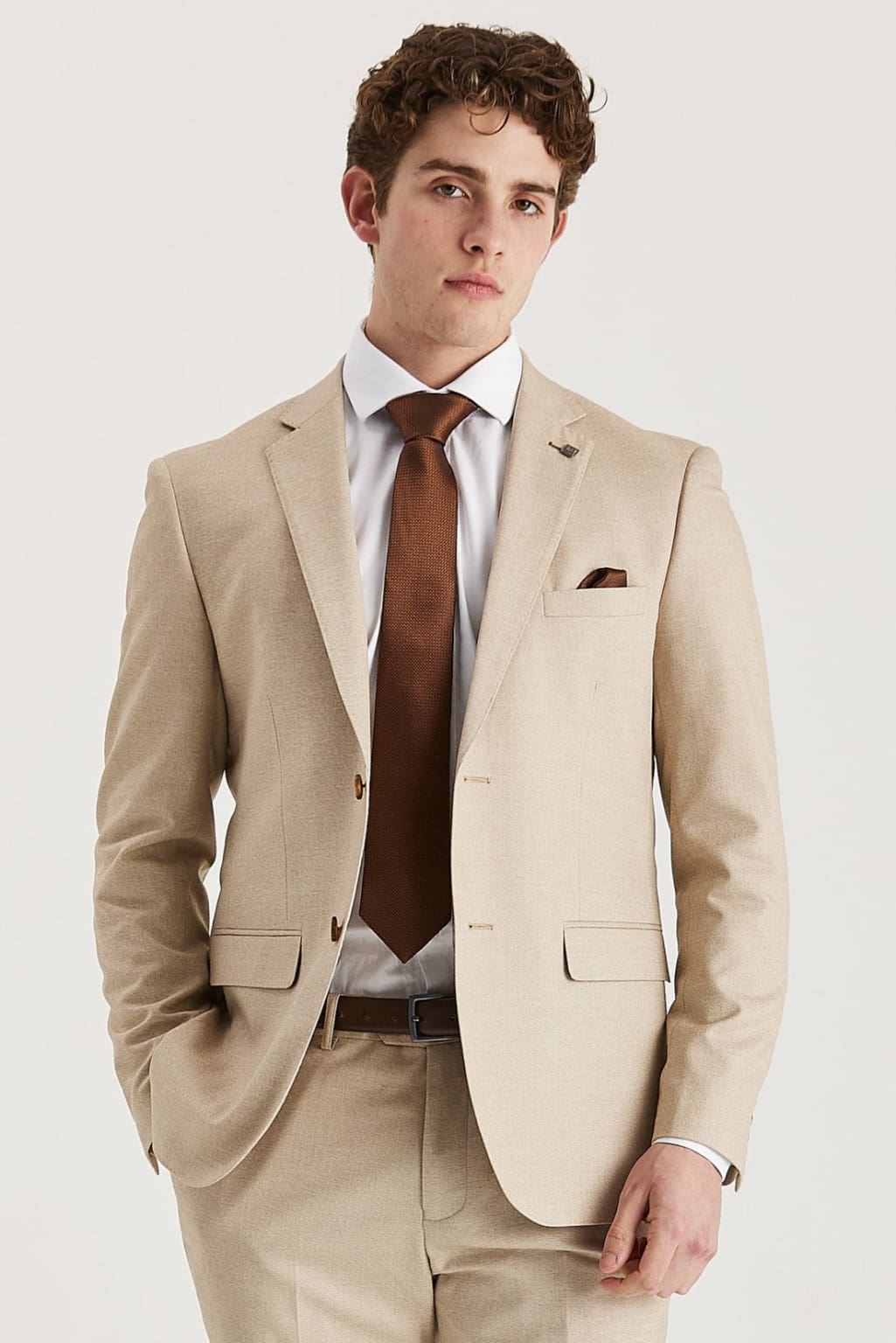 Belmont Beige Men's Two Piece Suit - Slim Fit Business Suit for Weddings, Office & Formal Events | Premium Wool Blend Suit Jacket & Pants Set