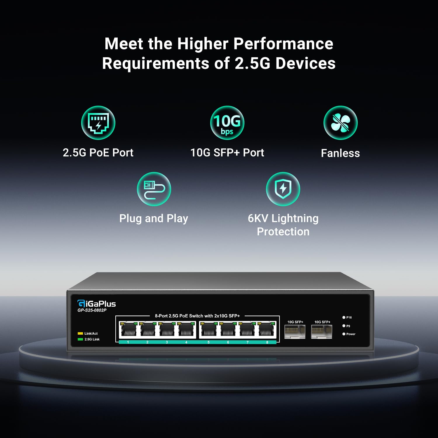 10-Port 2.5Gb Unmanaged PoE Switch with 8x2.5G PoE+ Ports & 2x10G SFP+ Uplinks | 802.3af/at | 80Gbps Switching | Ideal for 2.5Gb NAS, Gaming PC, WiFi 6 Router & Wireless AP | Home Office & Small Business Network Solution