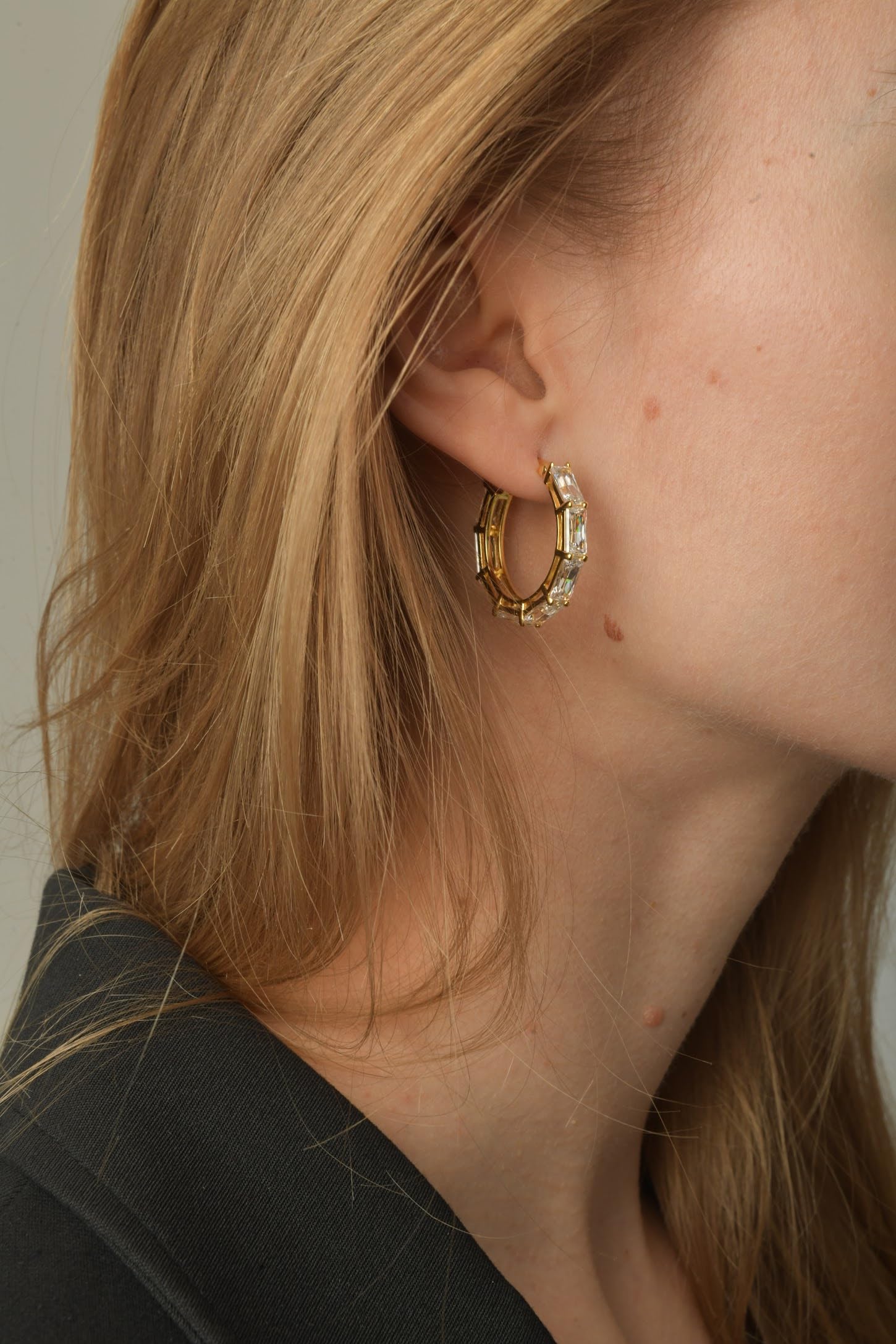 Baguette Gem Hoops - 18k Gold Filled Cubic Zirconia Hypoallergenic Earrings | Tarnish, Lead & Cadmium Free Statement Hoop Earrings for Women | Perfect for Parties, Weddings & Everyday Elegance
