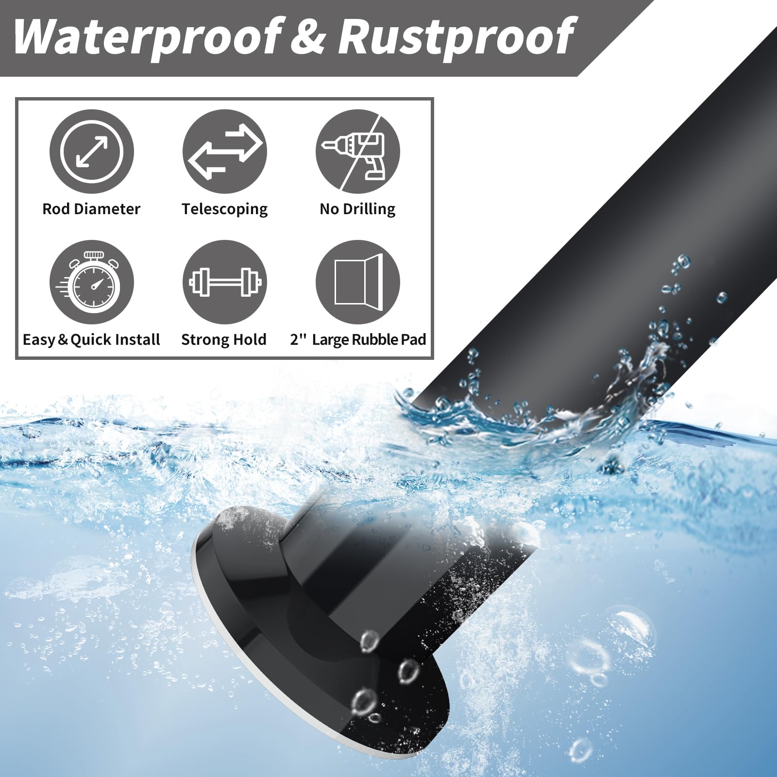 **102-120 Inch No Drill Tension Curtain Rod - Adjustable Shower & Window Rod, Non-Slip Telescoping for Bathroom, Bedroom, Patio & Laundry (Black) - Perfect for Home Decor & Space-Saving Solutions**