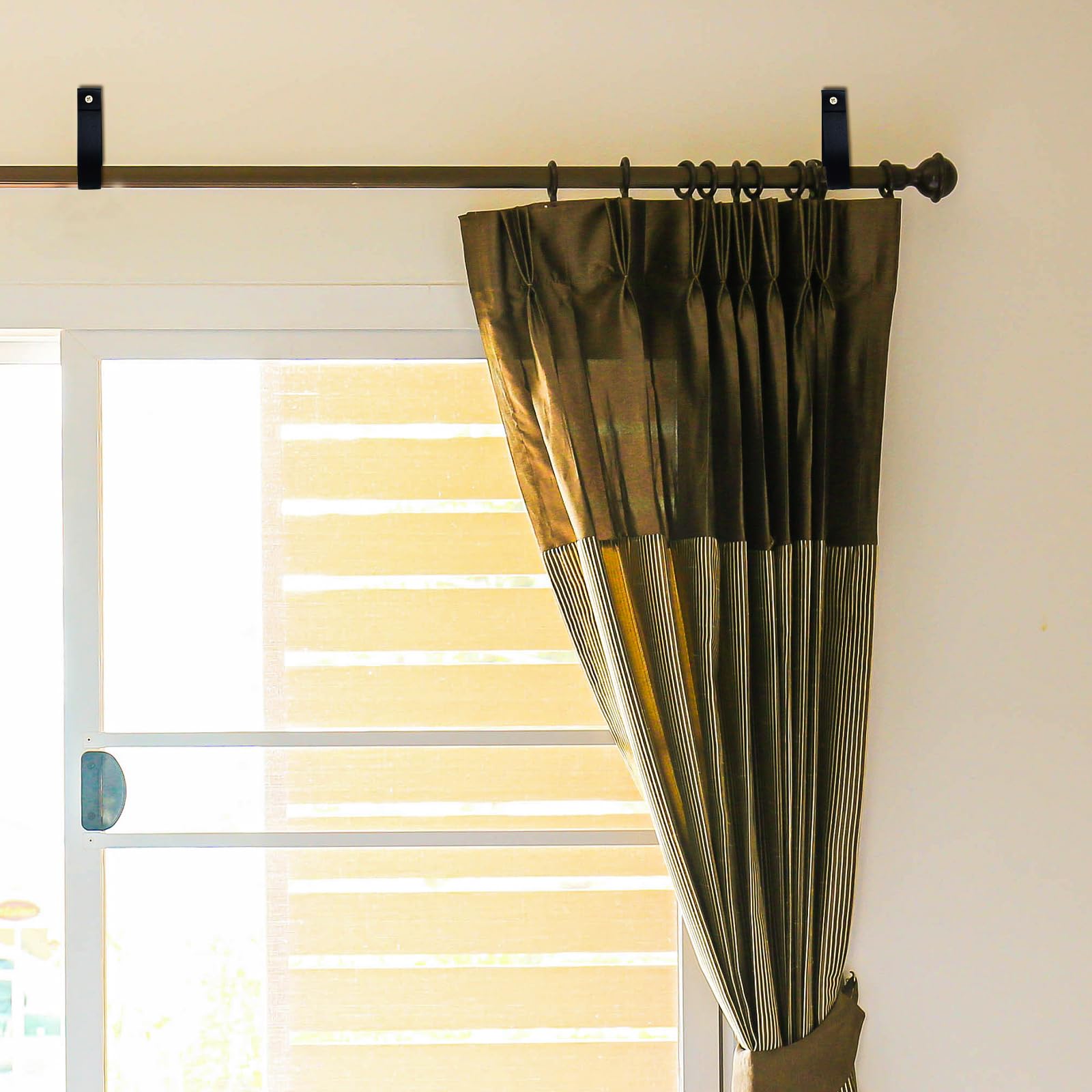 10 Pcs Black Leather Curtain Rod Holders with Screws - Wall Mounted Brackets & Hooks for Hanging Curtains in Bathroom, Kitchen, Bedroom - Durable Strap Design for Easy Installation & Stylish Home Decor