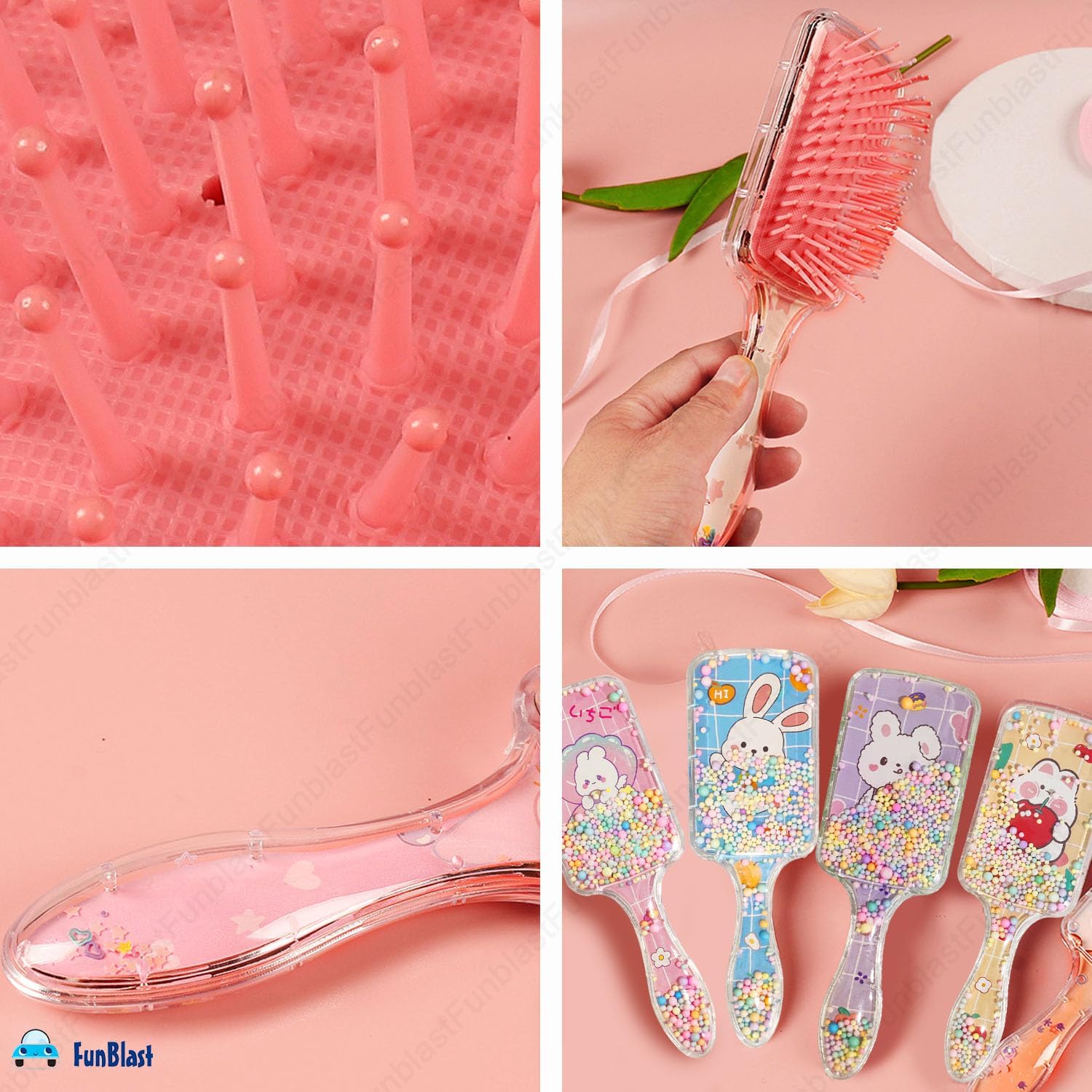 FunBlast Glitter Hair Brush Comb for Girls & Women - Kids Hair Care Set for Styling & Detangling