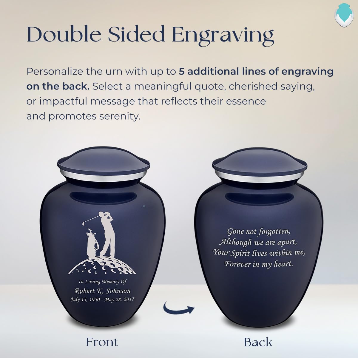 Personalized Golf Cremation Urns for Adults - Large Cobalt Blue Funeral Urn for Men & Women with Double Side Engraving - Holds 200 lbs - Perfect for Memorial Displays, Home Altars & Golf-Themed Memorial Services