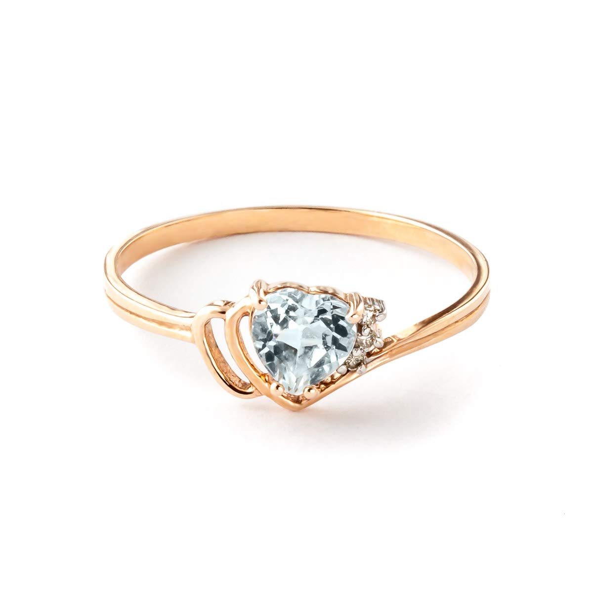 14K Solid Rose Gold Ring with 0.97 Carat Natural Diamonds & Heart-Shaped Aquamarine - Galaxy Gold GG Collection | Elegant Jewelry for Engagement, Anniversary & Special Occasions