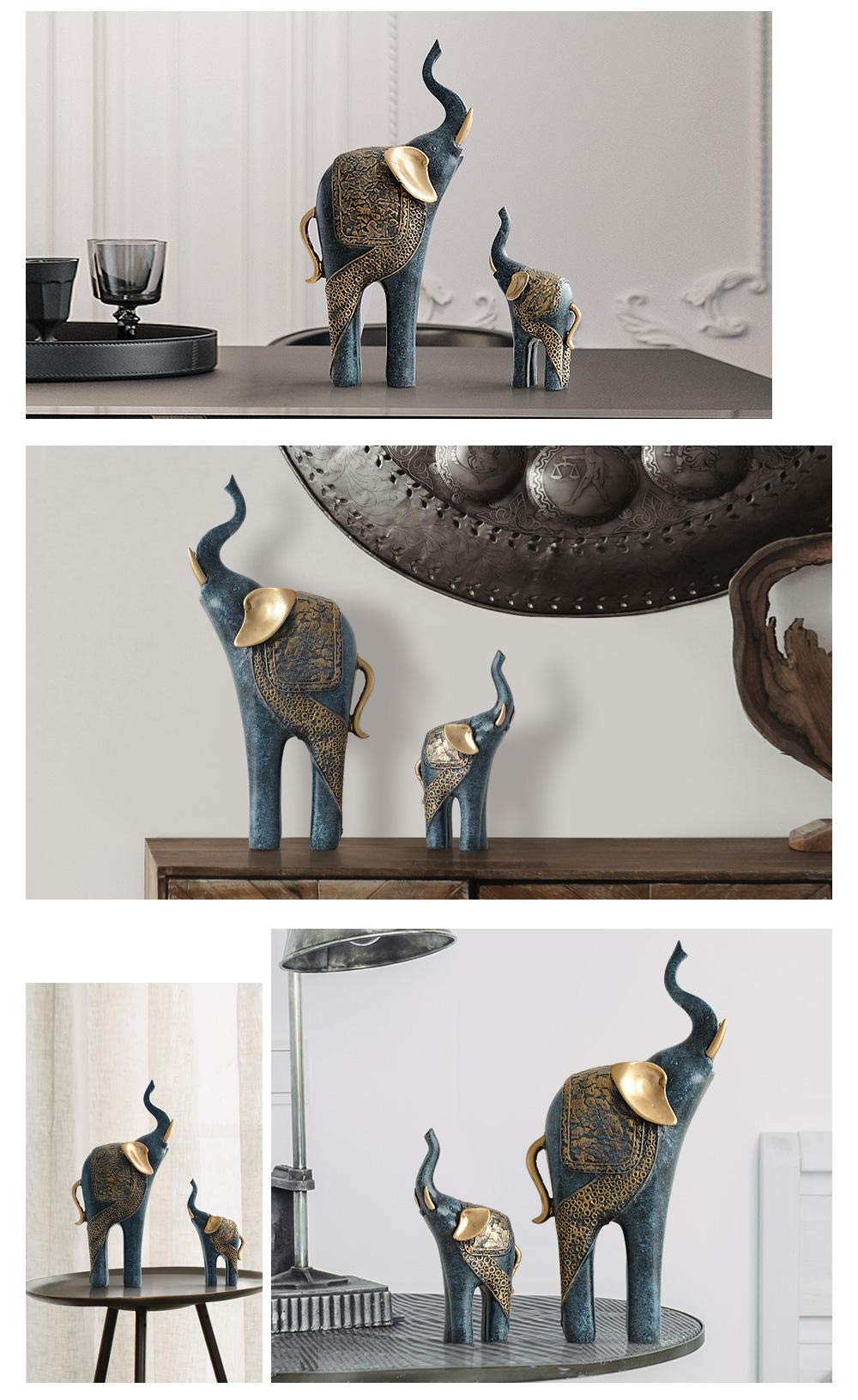 Premium Resin Elephant Statue Sculpture Set - Elegant Home & Wedding Decor, Luxury Figurine Ornaments for Living Room, Office, and Garden Decorations