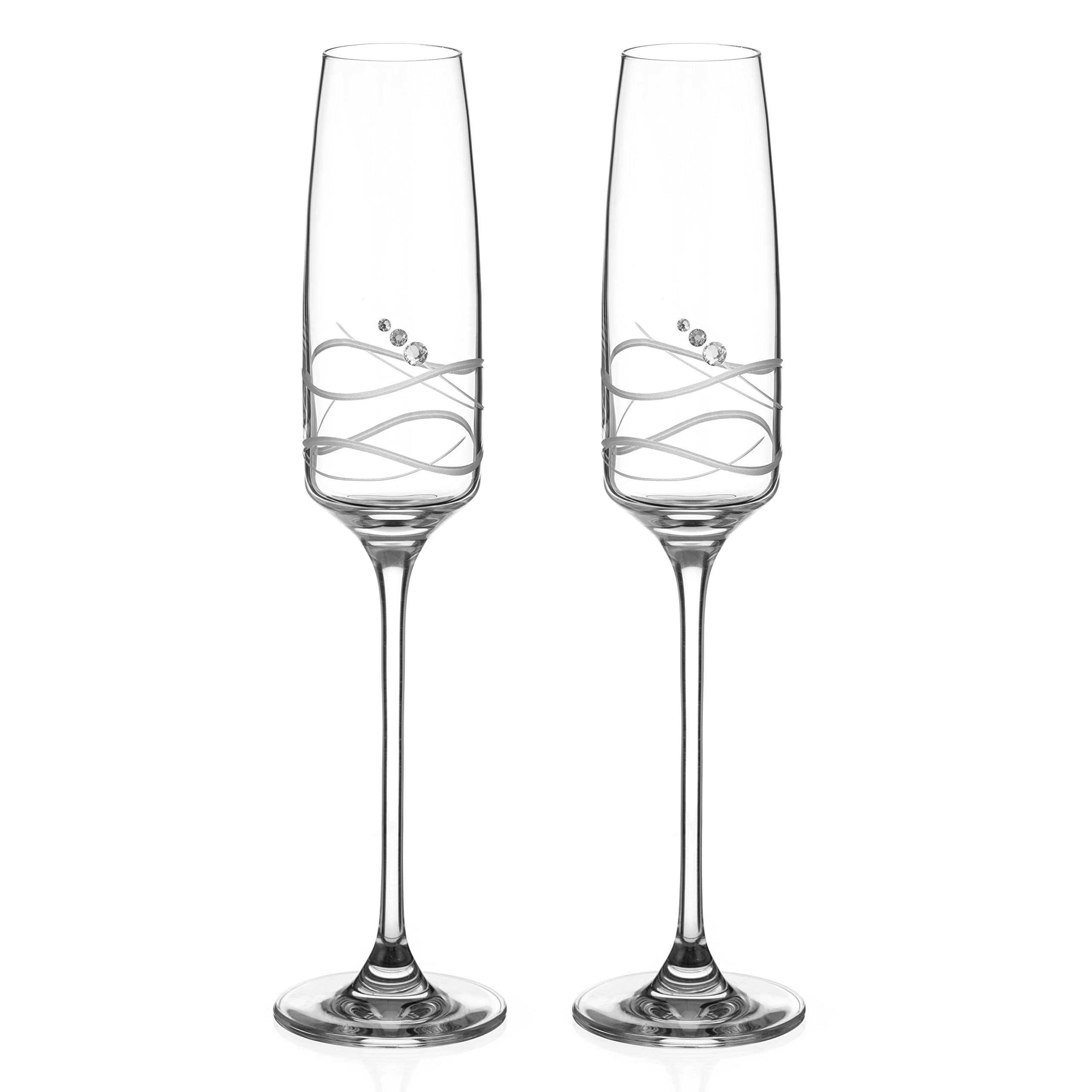 Swarovski Crystal Embellished DIAMANTE Champagne Flute Prosecco Glasses Set - 'Soho' Style - Elegant Gift Box of 2 - Perfect for Weddings, Anniversaries & Special Celebrations