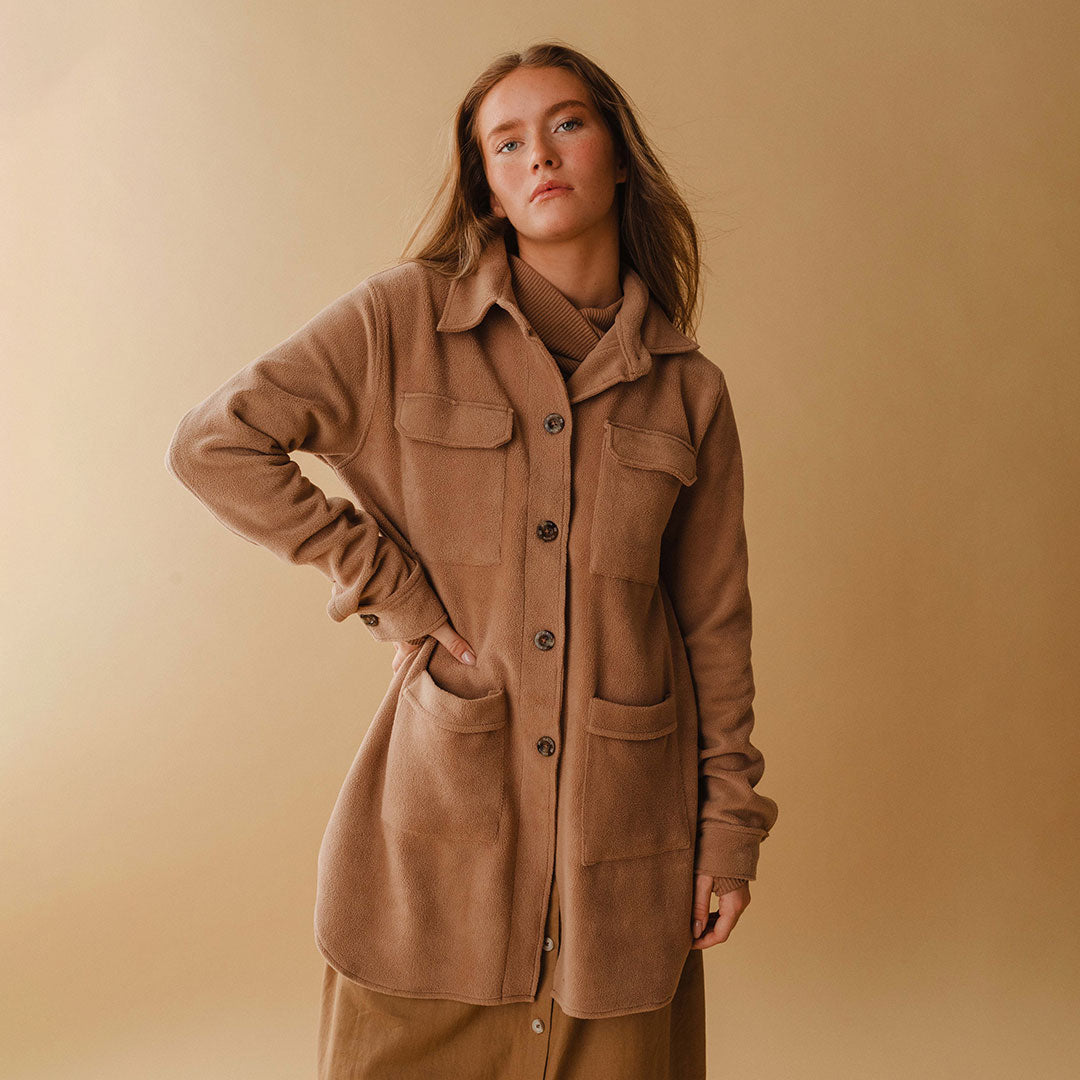 Alpine Fleece Trench Coat for Women - Warm Winter Toffee Brown Outerwear - Perfect for Snowy Weather & Outdoor Adventures