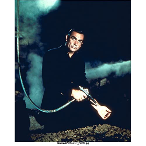 Original 1971 Diamonds Are Forever Movie Photo - Sean Connery in Black Suit Holding Air Gun (8x10 Inch) - Vintage James Bond Collectible for Film Memorabilia & Home Theater Decor