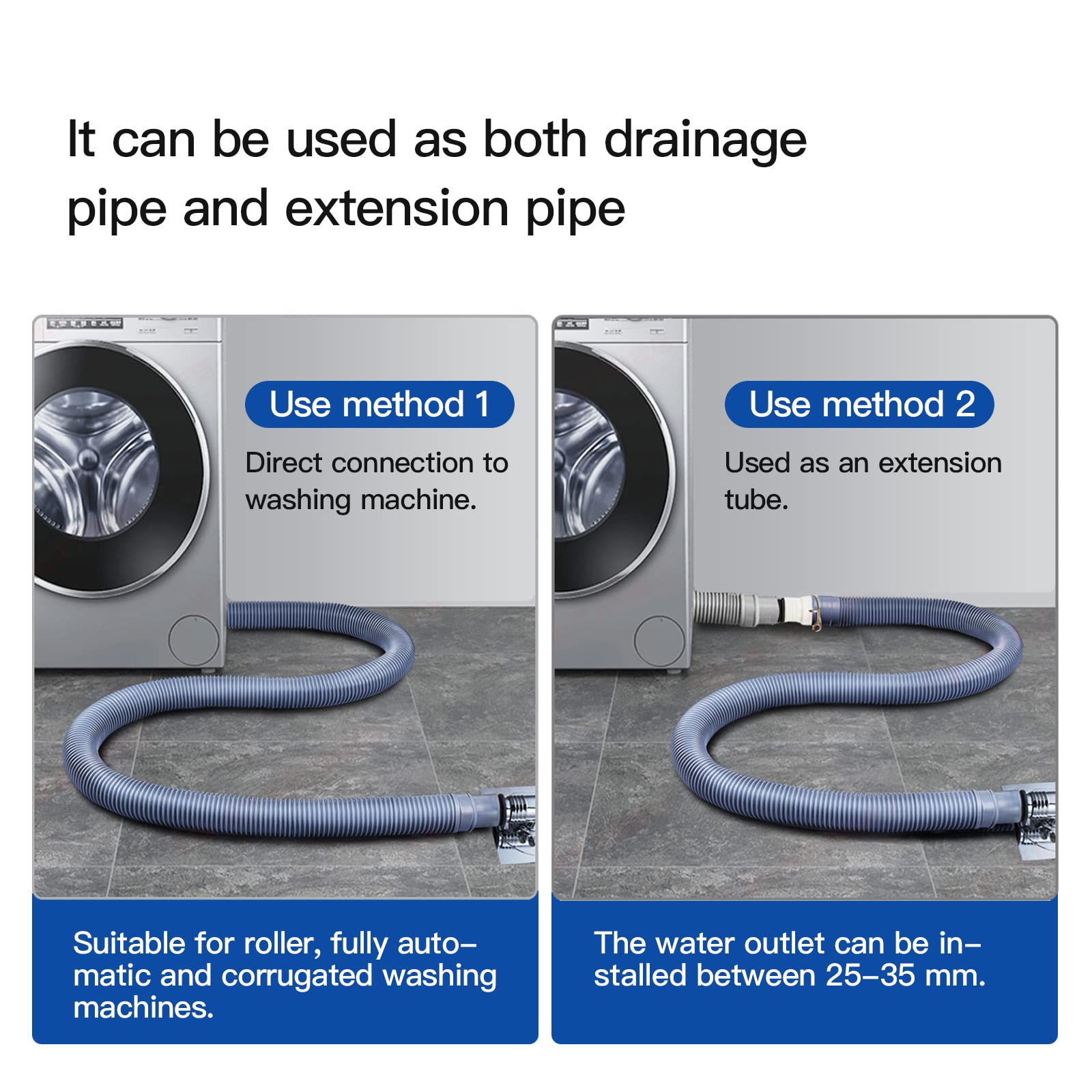 Universal Dishwasher & Washing Machine Drain Hose Extension Kit - 3.2ft Gray EVA Material with Fixing Clip & Adapter - Perfect for Kitchen, Laundry Room & RV Use