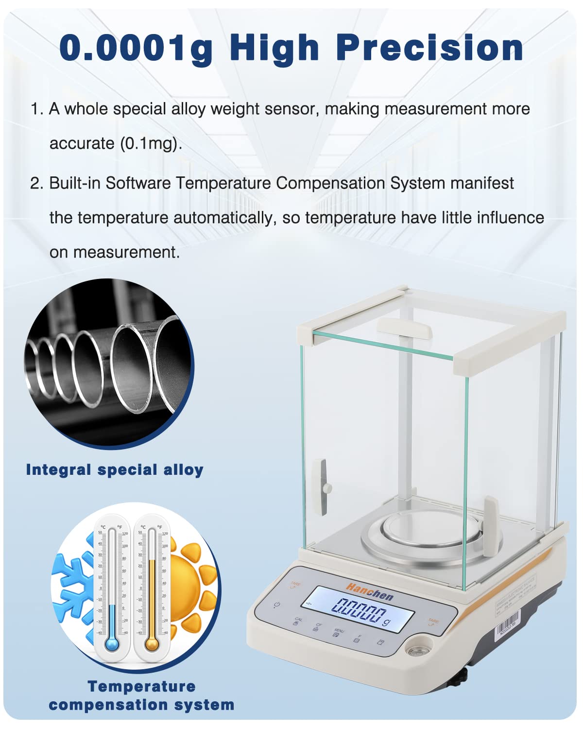 Hanchen 120g x 0.1mg Precision Analytical Balance | 0.0001g Digital Lab Scale for Jewelry, Pharmacy & Chemical Labs | Accurate Weighing for Gold, Diamonds, Powders & Chemicals