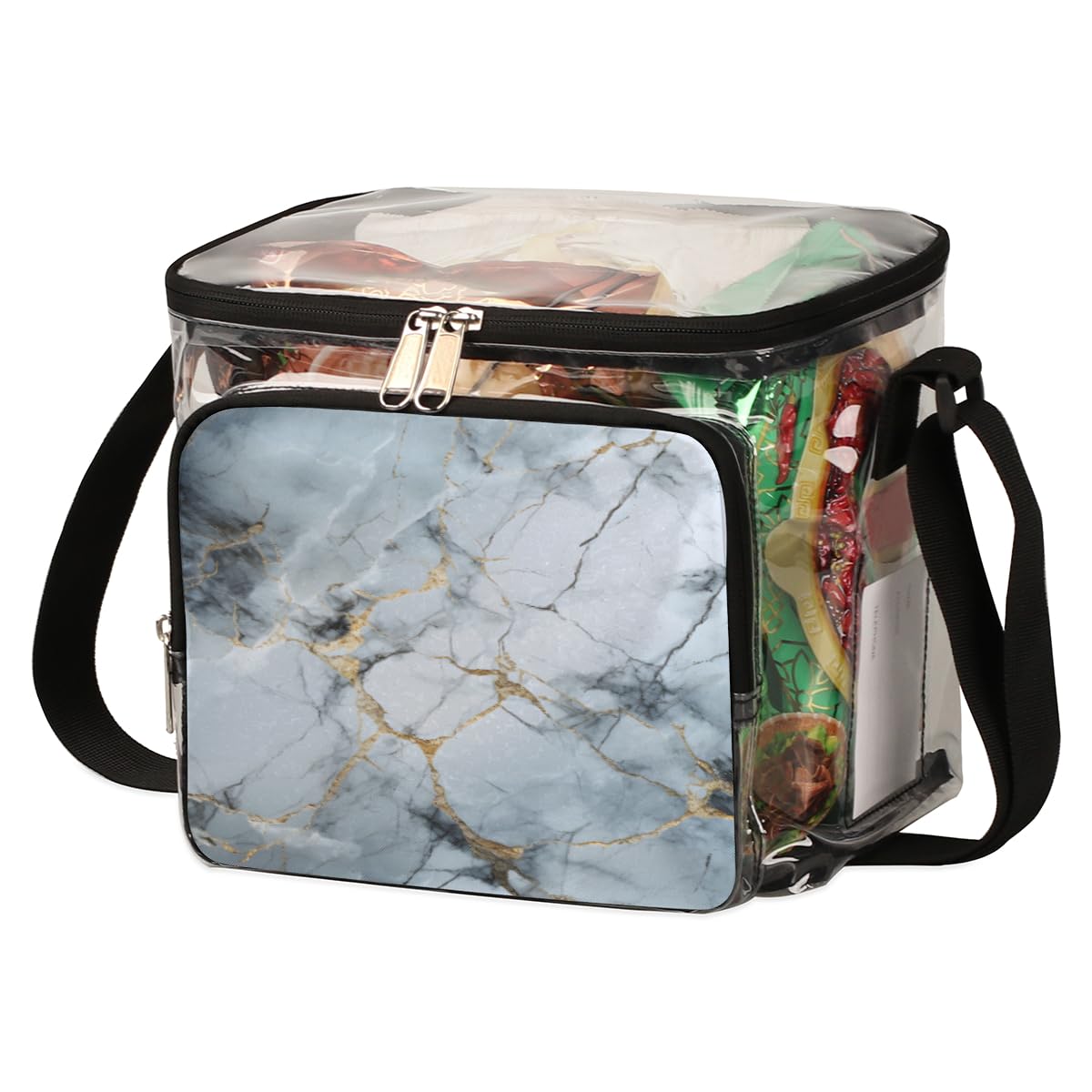 GzLeyigou Clear Tote Bag with Gold Marble Design - Transparent Crossbody Shoulder Bag for Women, Fashionable Handbag for Outdoor, Travel, Picnic, Concerts & Sports Events | Stadium Approved Lunch Bag | Waterproof & Durable