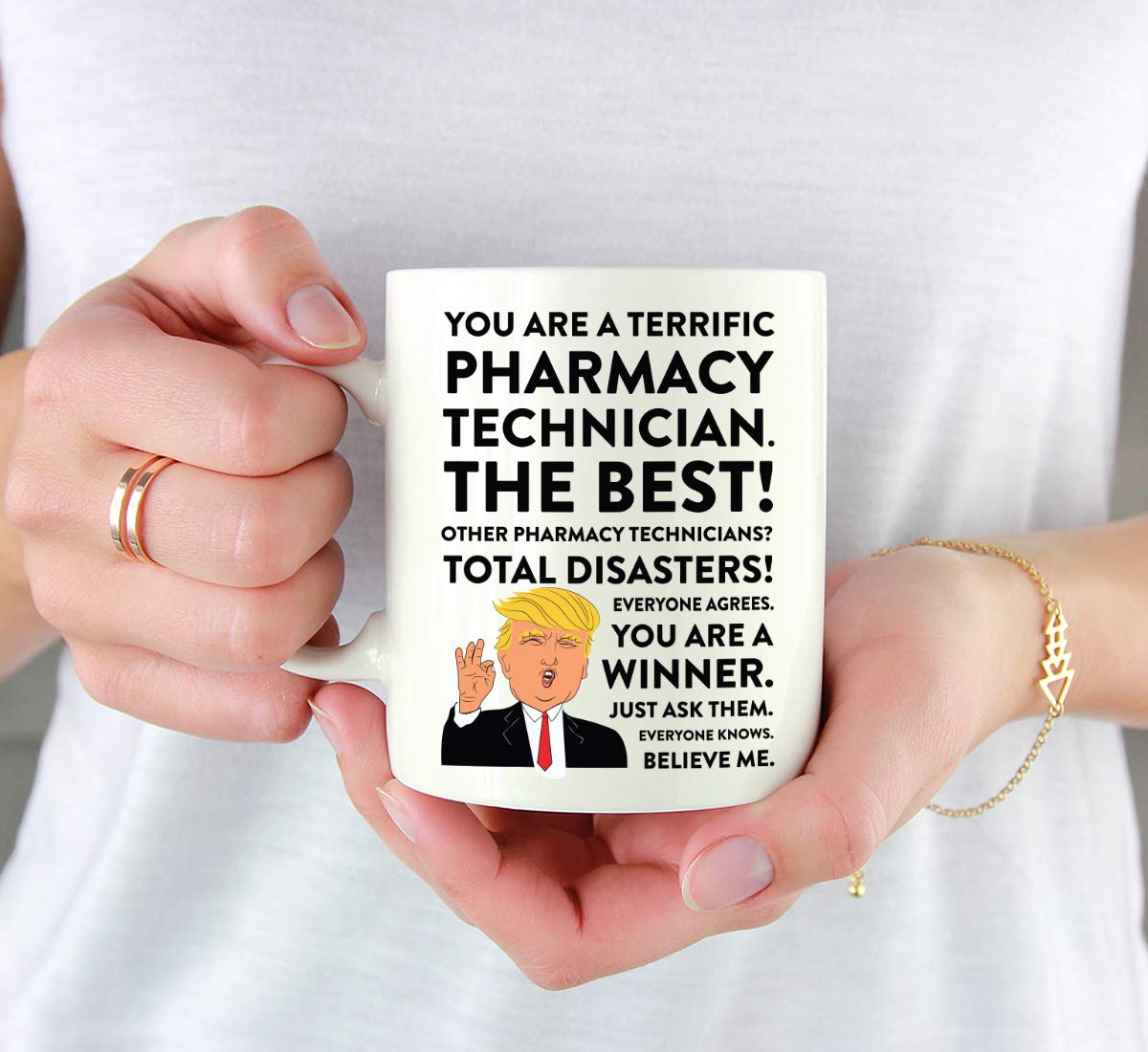 11oz Funny President Trump Coffee Mug - Gag Gift for Pharmacy Technician, Christmas, Birthday & Graduation - Novelty Drinking Cup with Gift Box - Perfect for Office Humor & Political Satire