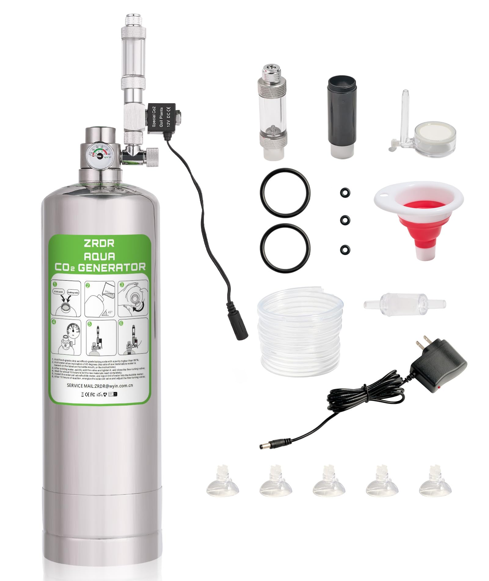 Premium ZRDR CO2 Generator System 2L for Aquarium Plants - Automatic Pressure Relief Valve, Bubble Counter & Stable Output with Sent Steel Bottle Base - Perfect for Hydroponics, Planted Tanks & Aquatic Ecosystems